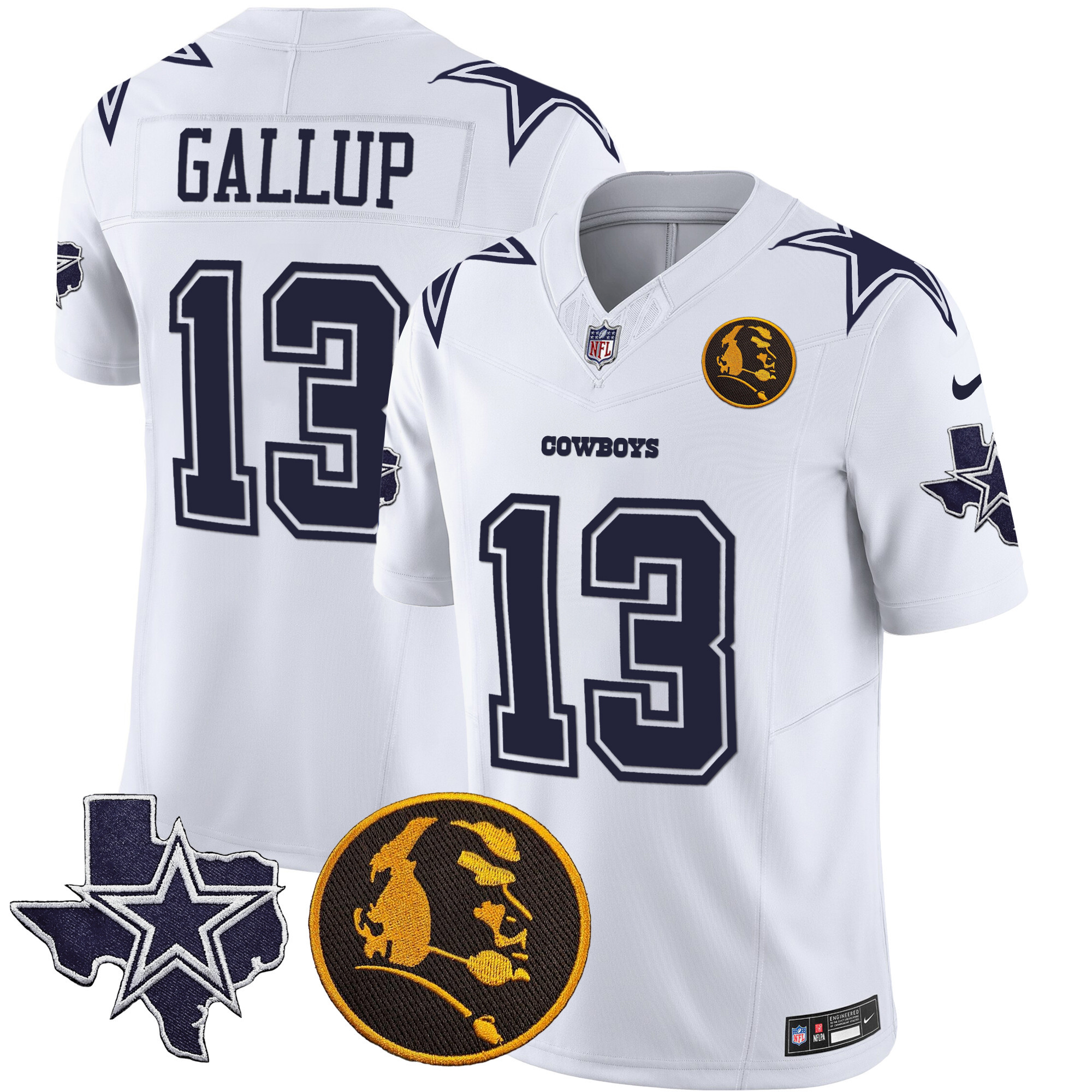 Michael Gallup Men's Dallas Cowboys Texas & John Madden Patch Vapor White Jersey - All Stitched 
