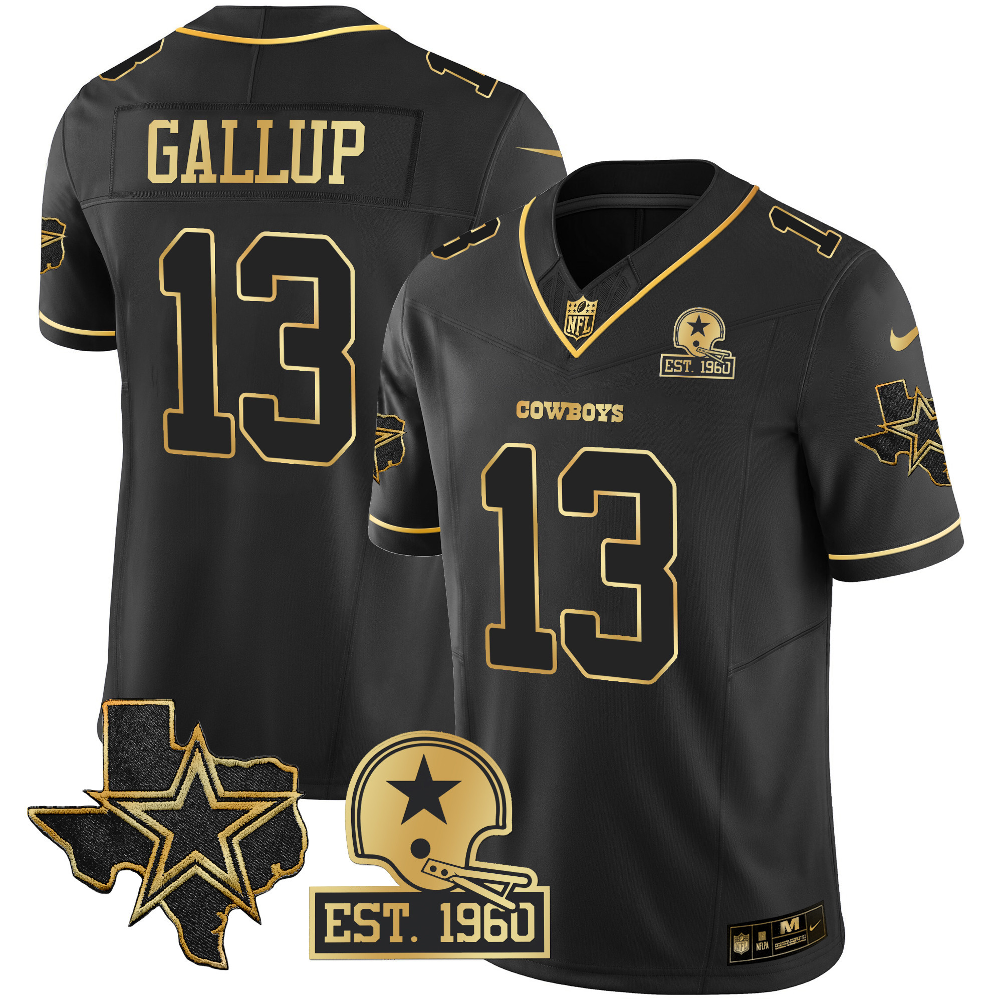 Michael Gallup Men's Dallas Cowboys Texas Patch Gold Vapor Black Gold Jersey - All Stitched 
