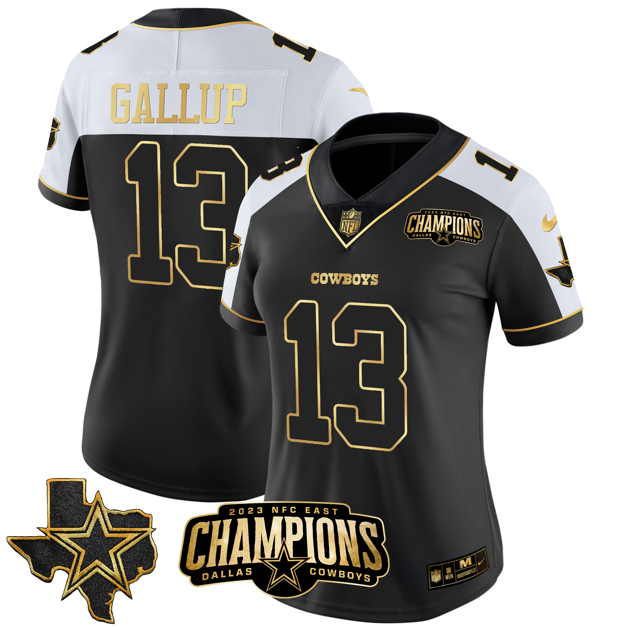 Michael Gallup Women's Dallas Cowboys 2023 NFC East Champions Patch Gold Vapor Alternate Gold Jersey - All Stitched 