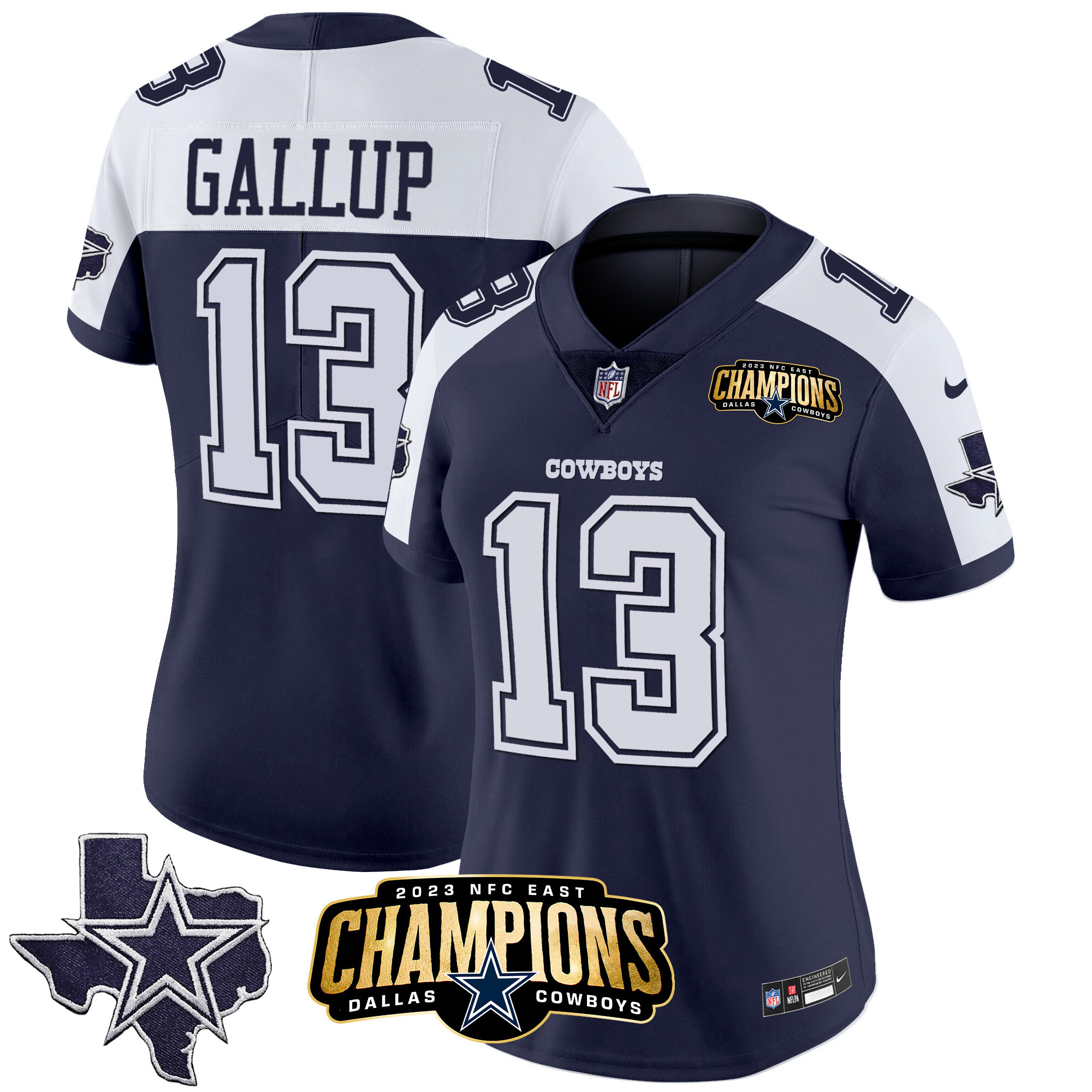 Michael Gallup Women's Dallas Cowboys 2023 NFC East Champions Patch Vapor Alternate Navy Jersey - All Stitched 