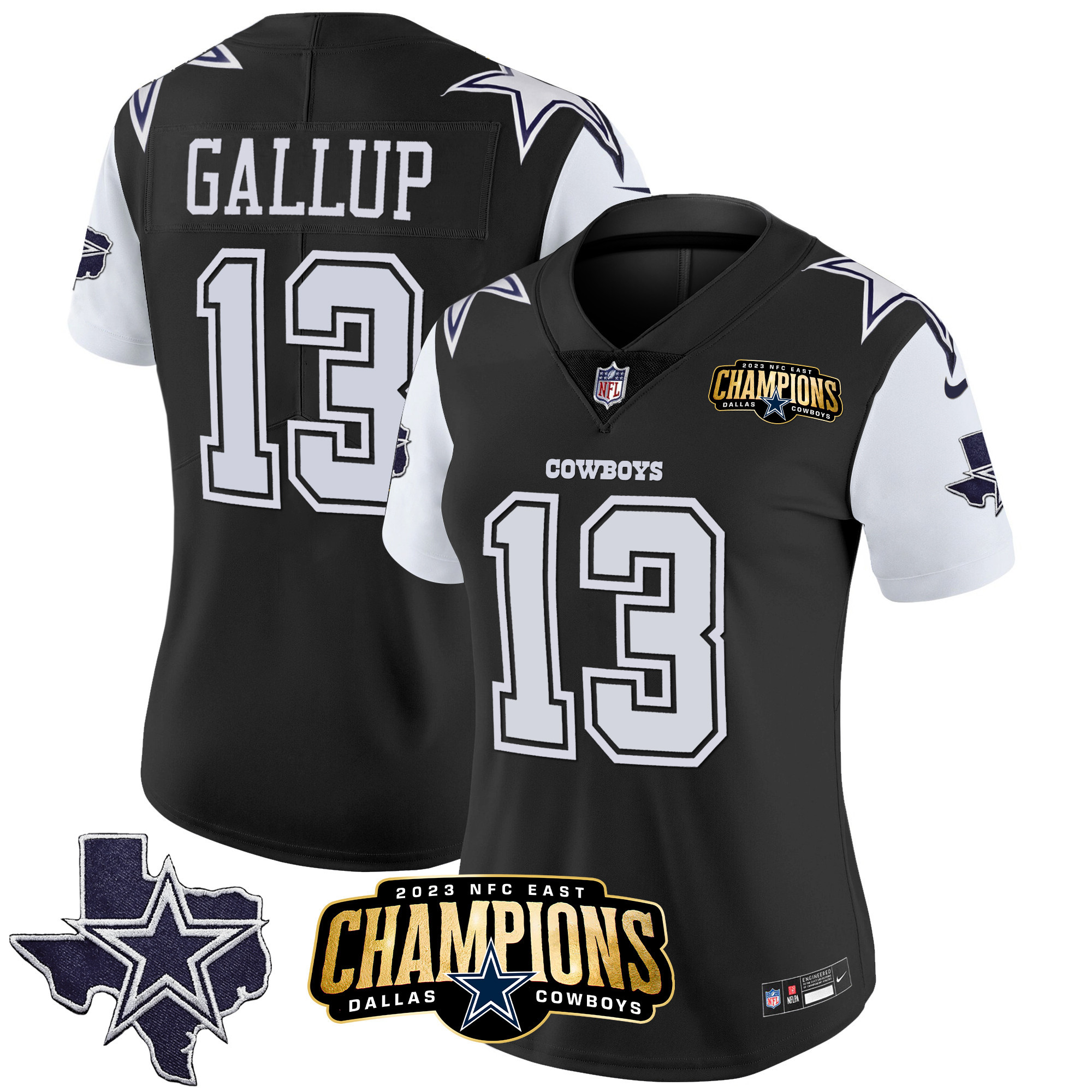 Michael Gallup Women's Dallas Cowboys 2023 NFC East Champions Patch Vapor Black Jersey - All Stitched 
