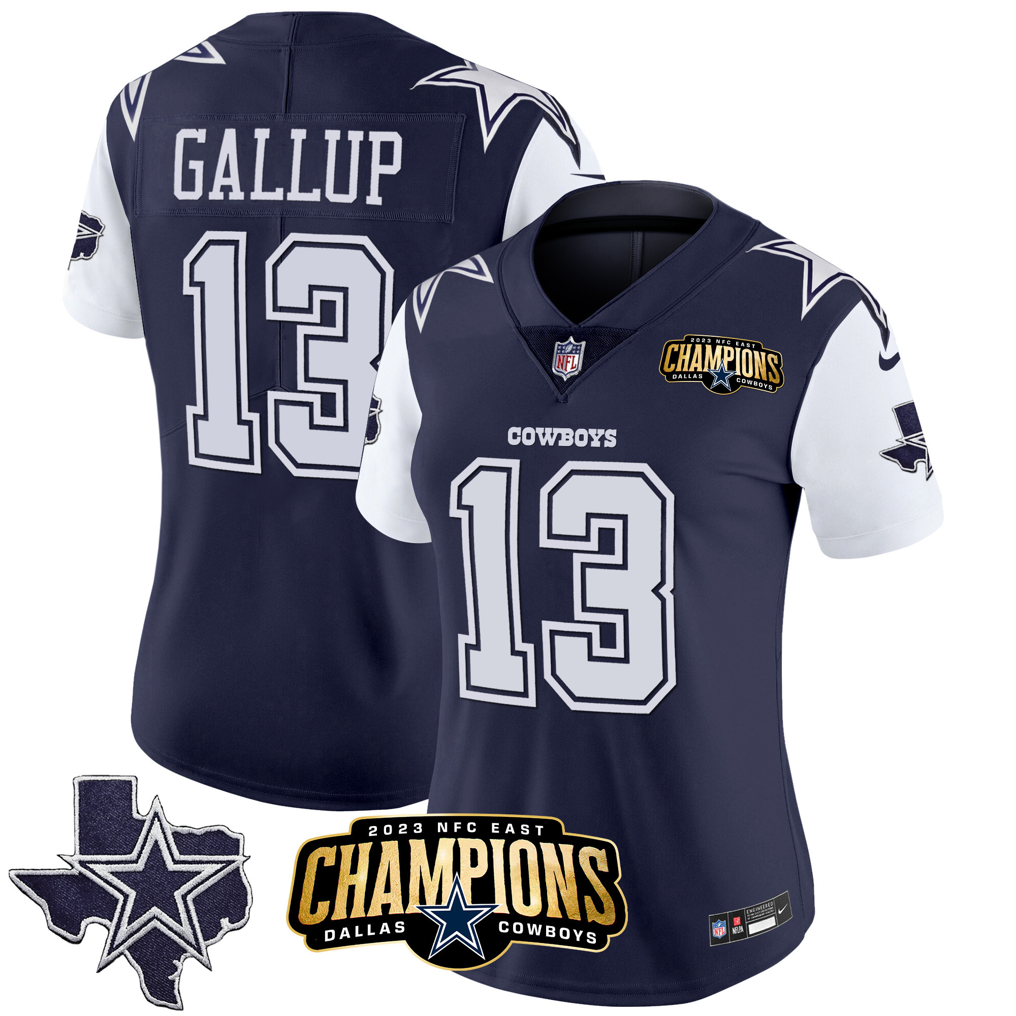 Michael Gallup Women's Dallas Cowboys 2023 NFC East Champions Patch Vapor Navy Jersey - All Stitched 