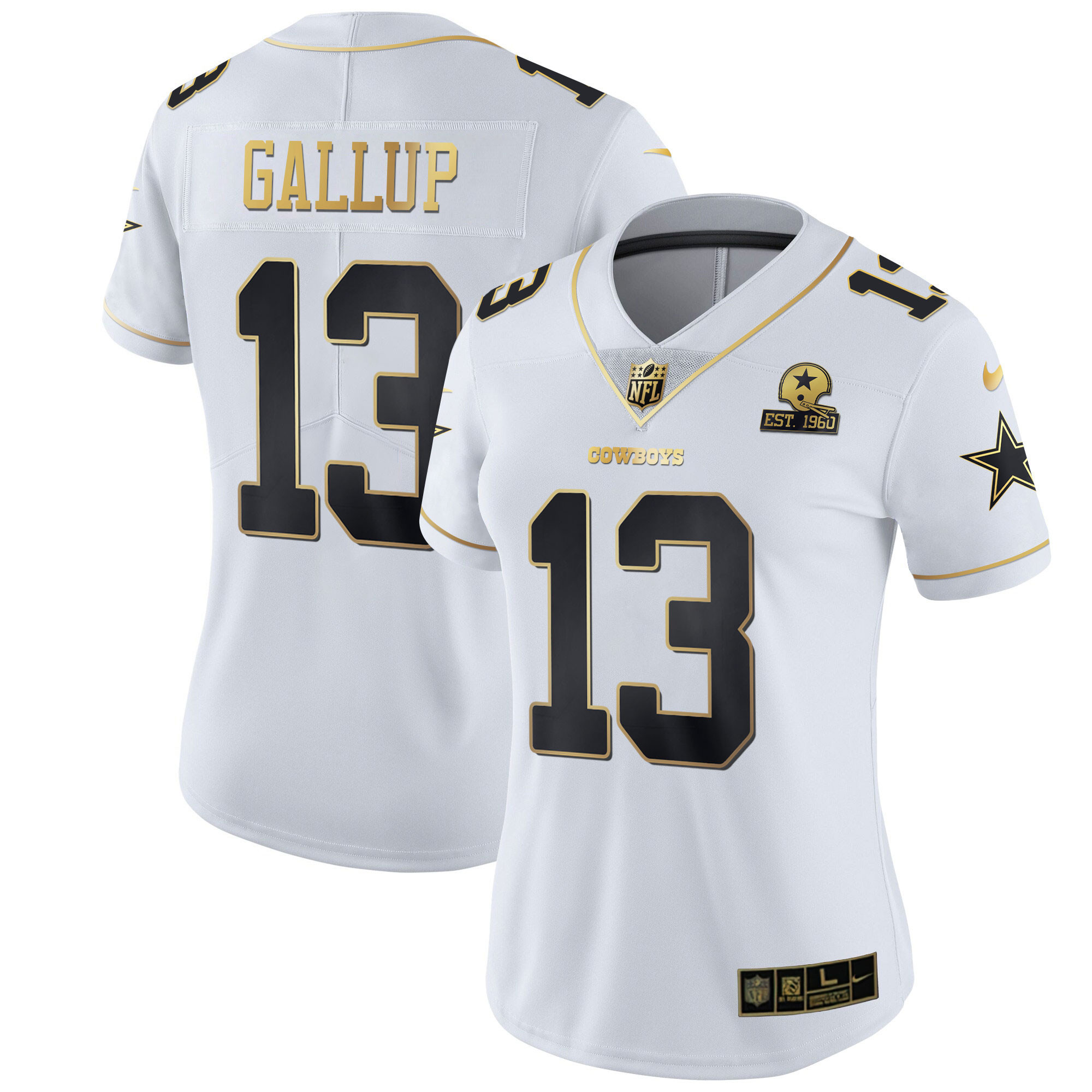 Michael Gallup Women's Dallas Cowboys Black Gold & White Gold White Gold Jersey - All Stitched 