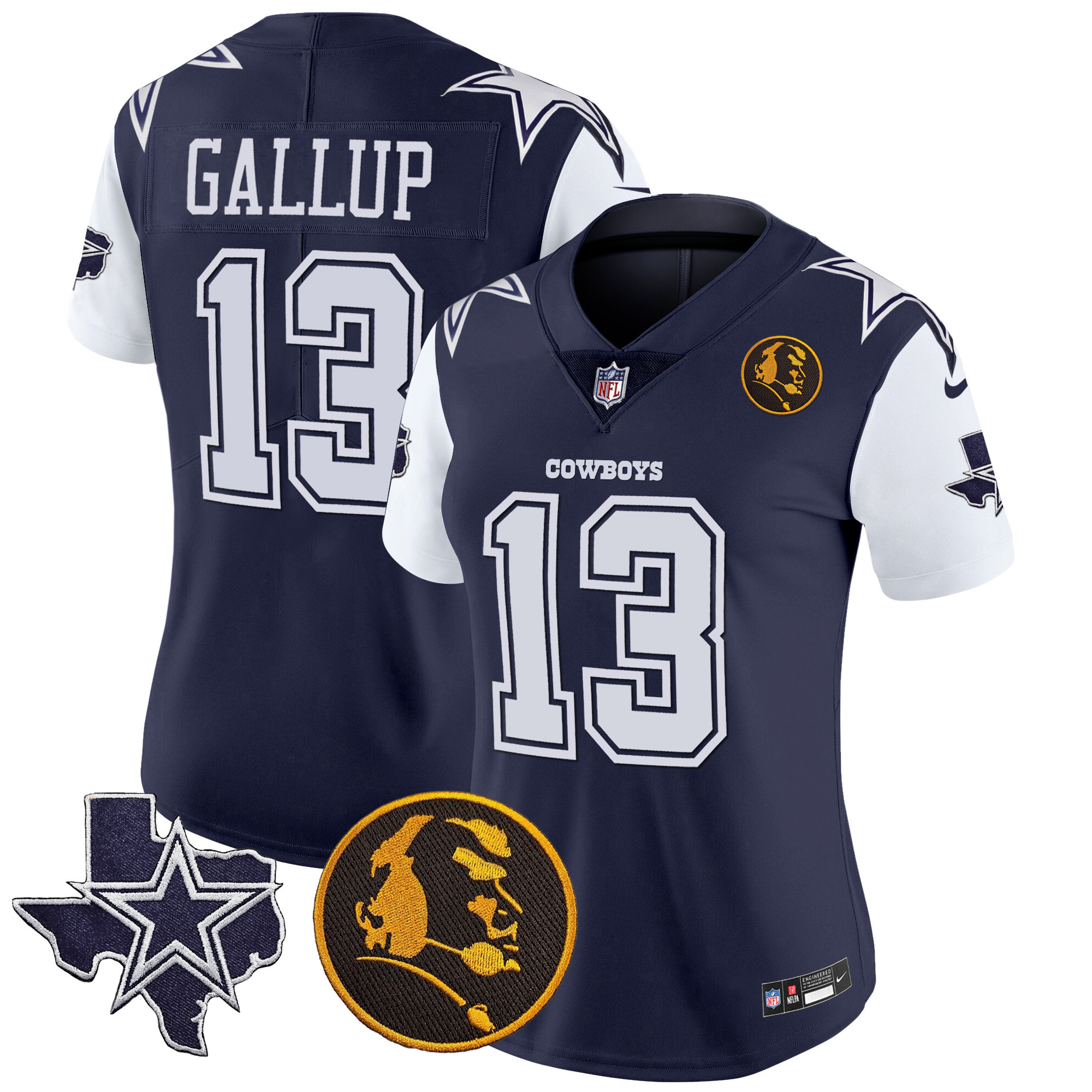 Michael Gallup Women's Dallas Cowboys Texas & John Madden Patch Vapor Navy Jersey - All Stitched 
