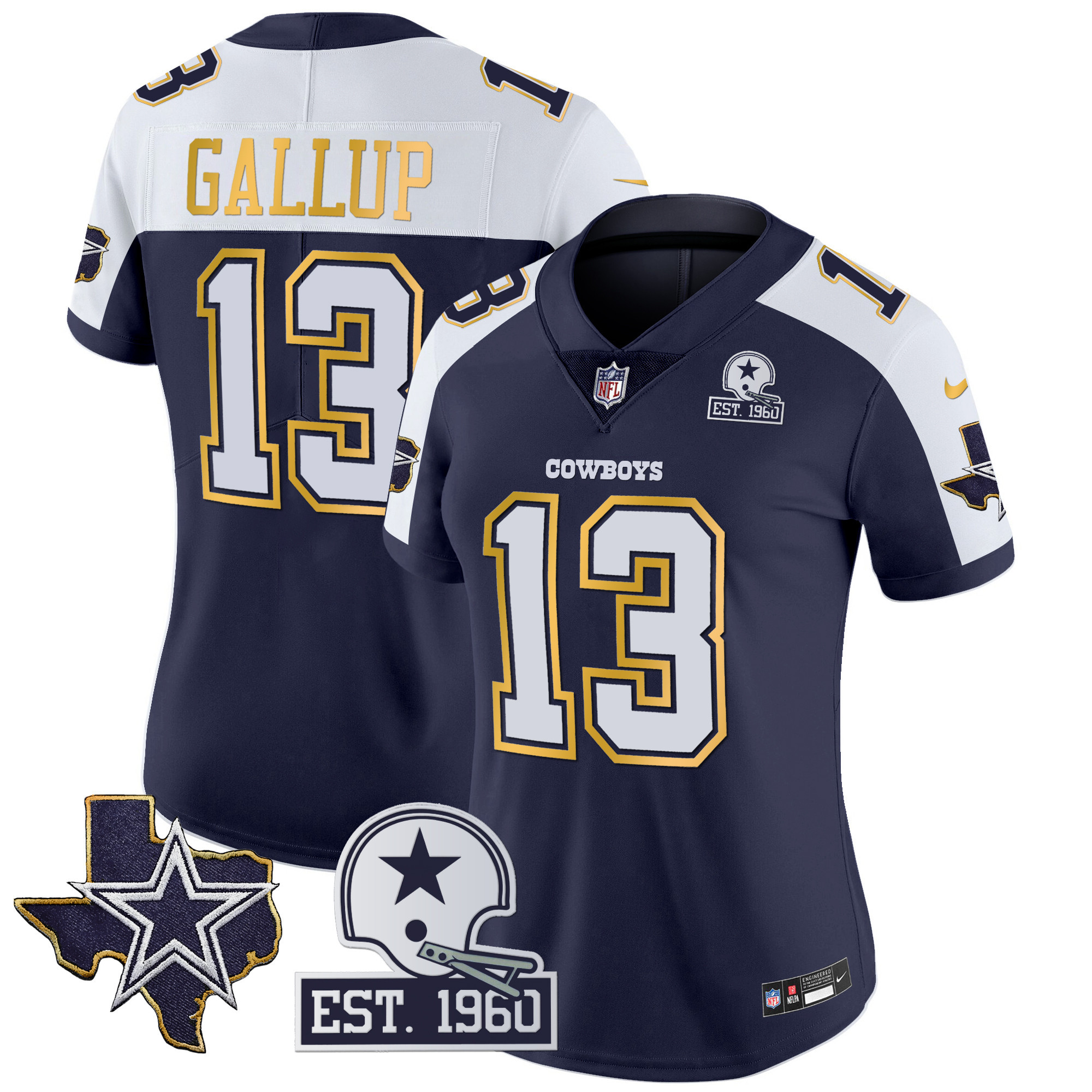 Michael Gallup Women's Dallas Cowboys Texas Patch Gold Trim Vapor Navy Alternate Jersey - All Stitched 