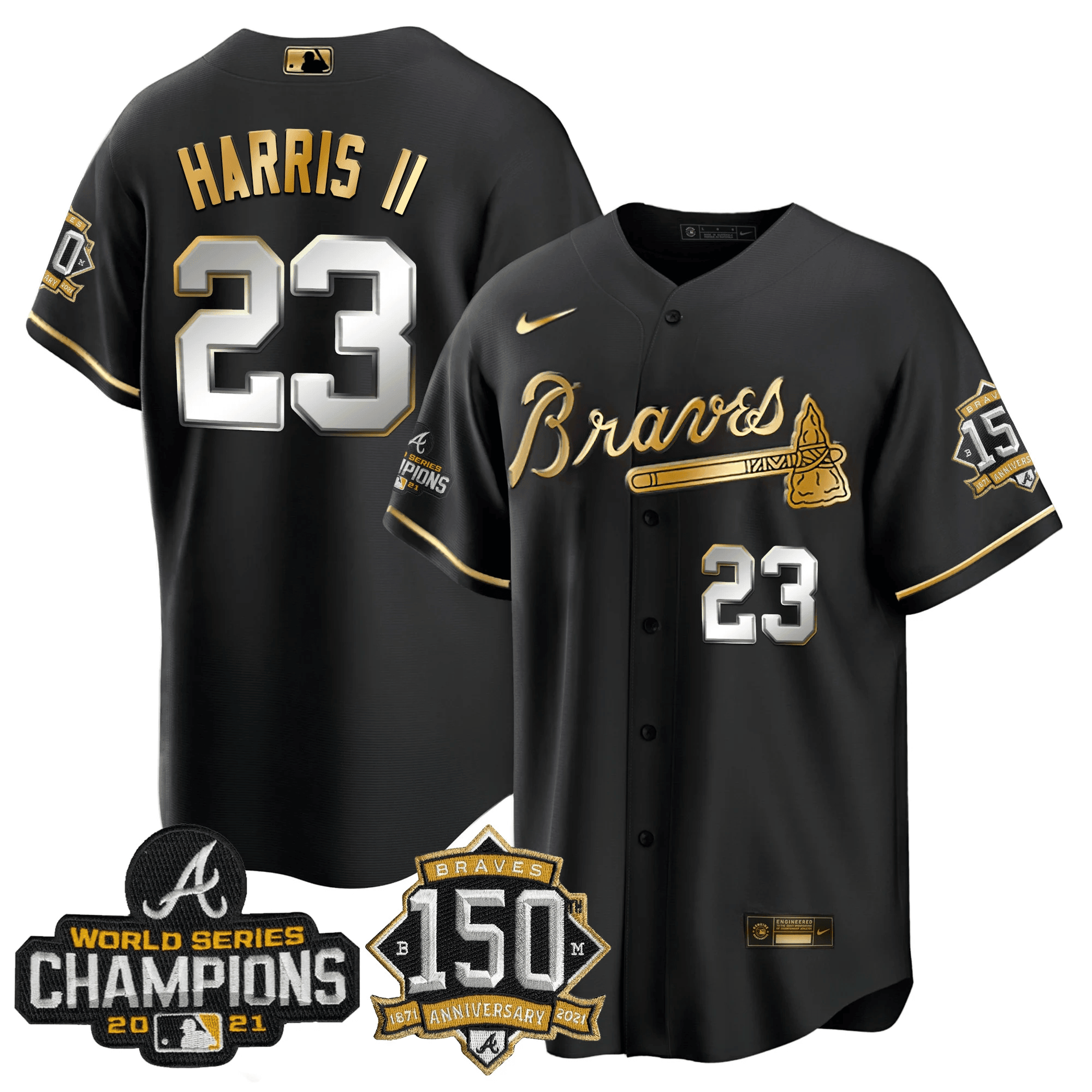 Michael Harris II Atlanta Braves World Series Champion Black Gold Cool Base Jersey - All Stitched
