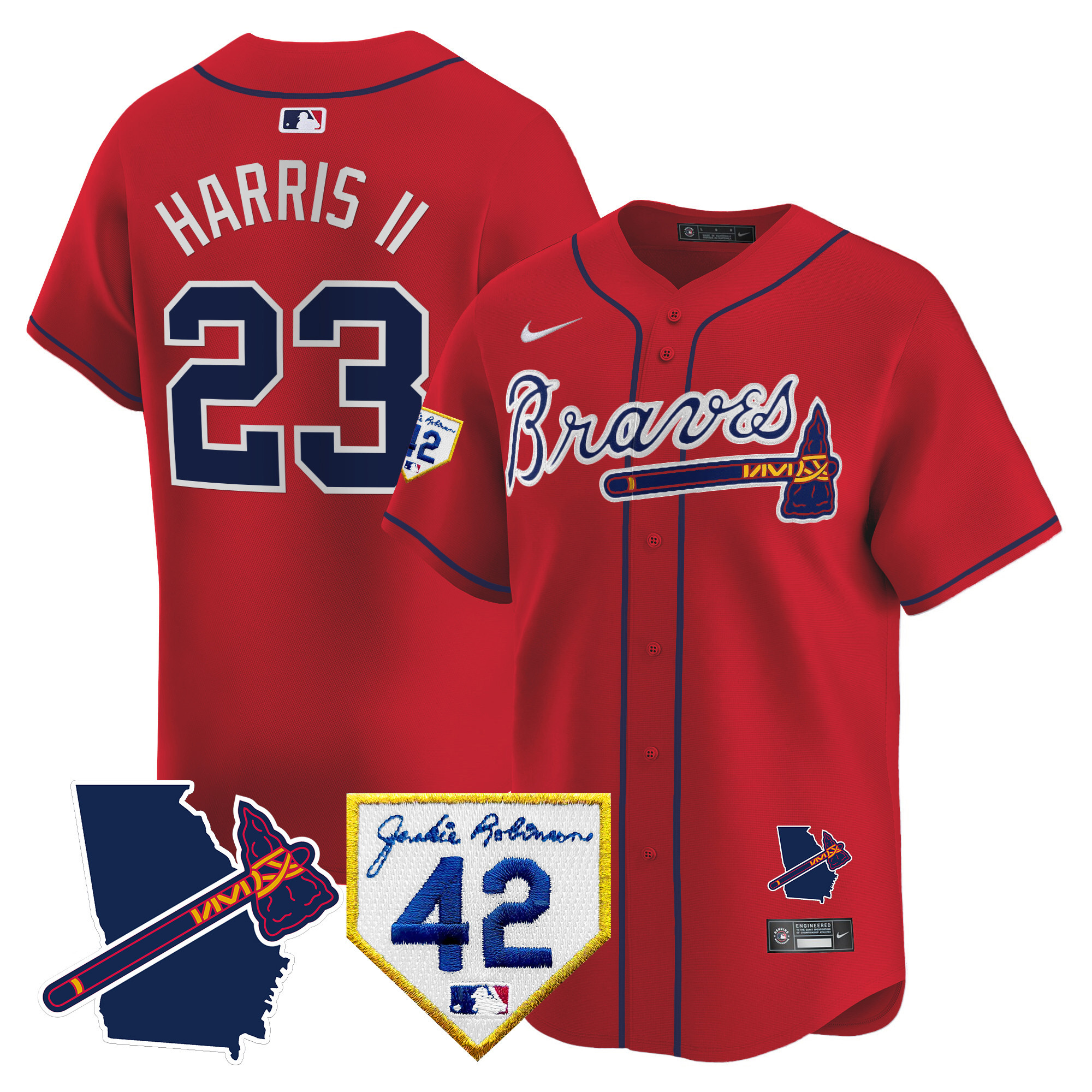 Michael Harris II Men's Atlanta Braves 2024 Robinson & Georgia Patch Vapor Premier Limited Red Jersey - All Stitched