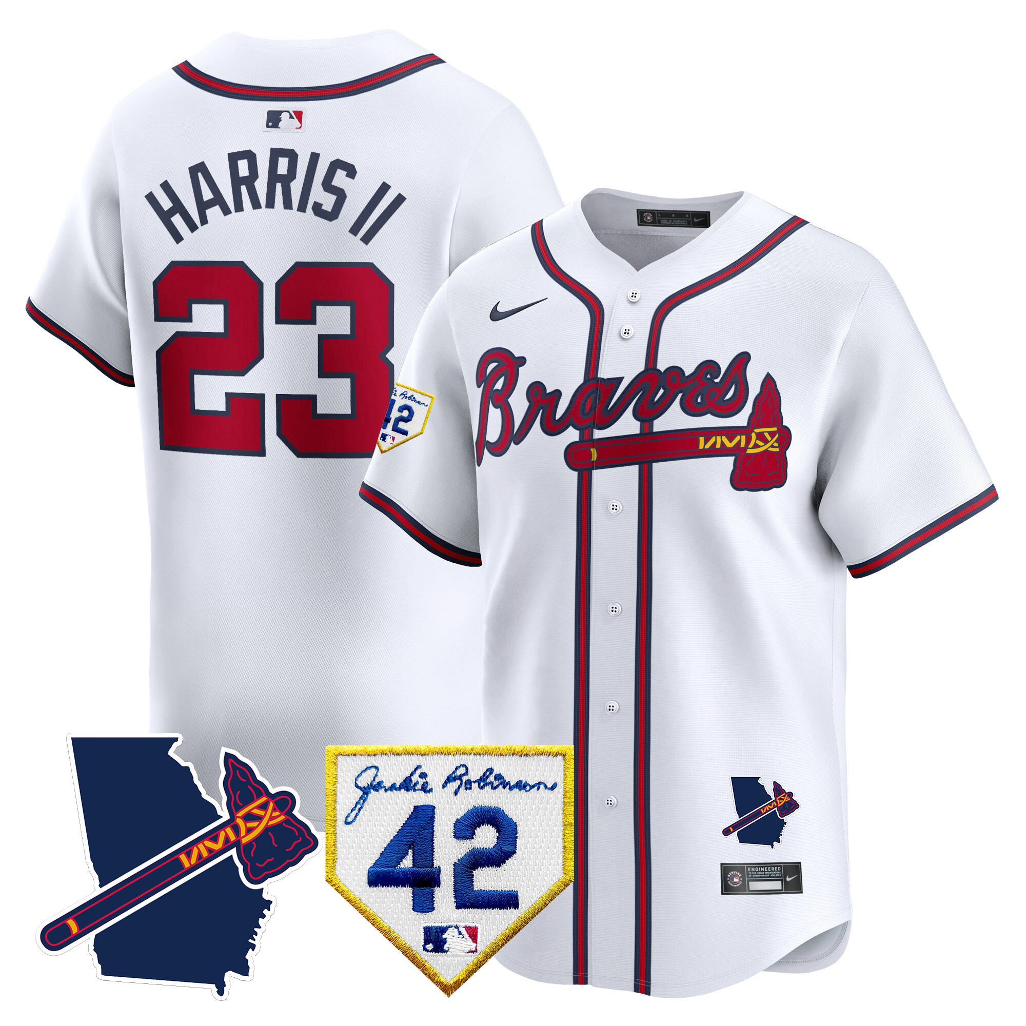 Michael Harris II Men's Atlanta Braves 2024 Robinson & Georgia Patch Vapor Premier Limited White Jersey - All Stitched