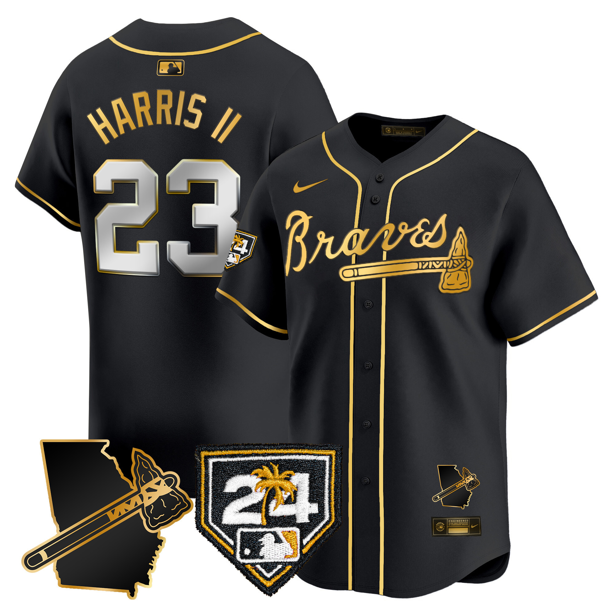 Michael Harris II Men's Atlanta Braves 2024 Spring Training & Georgia Patch Vapor Premier Limited Black Gold Jersey - All Stitched