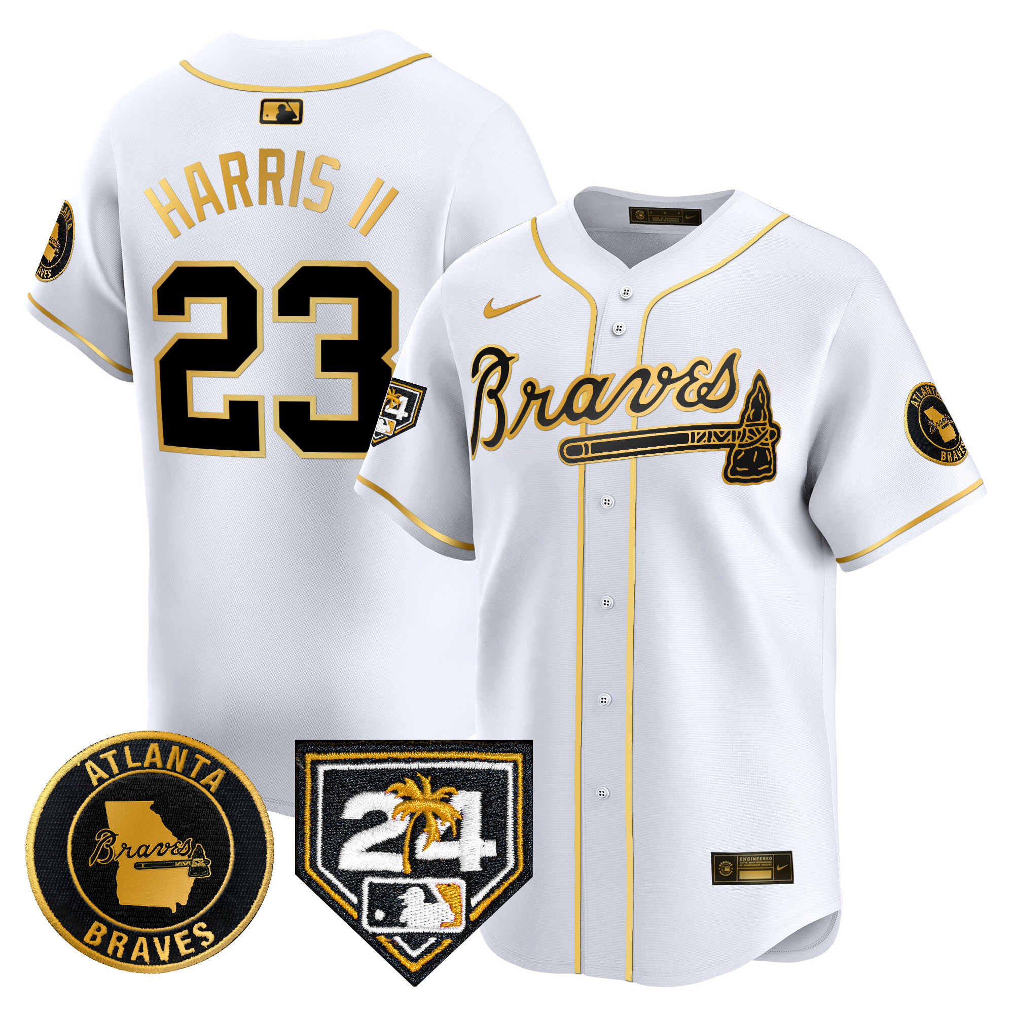 Michael Harris II Men's Atlanta Braves 2024 Spring Training Patch Vapor Premier Limited White Gold Jersey - All Stitched