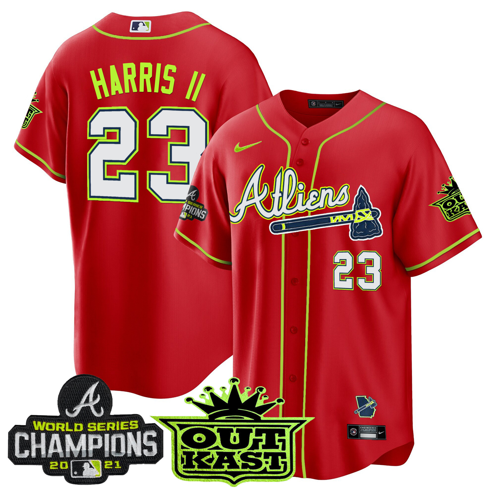 Michael Harris II Men's Atlanta Braves Atliens Champions Cool Base Red Jersey - All Stitched