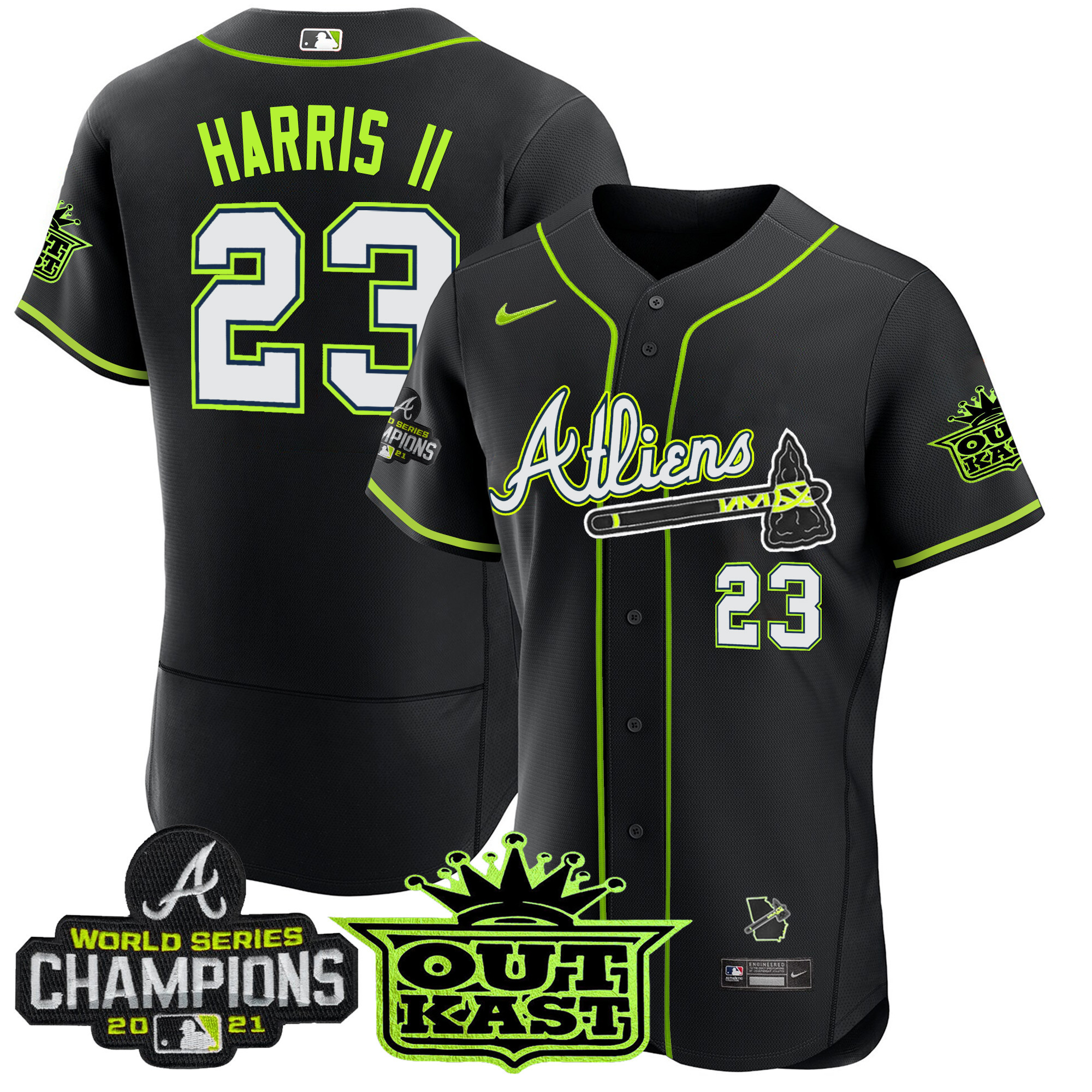 Michael Harris II Men's Atlanta Braves Atliens Champions Flex Base Black Jersey - All Stitched