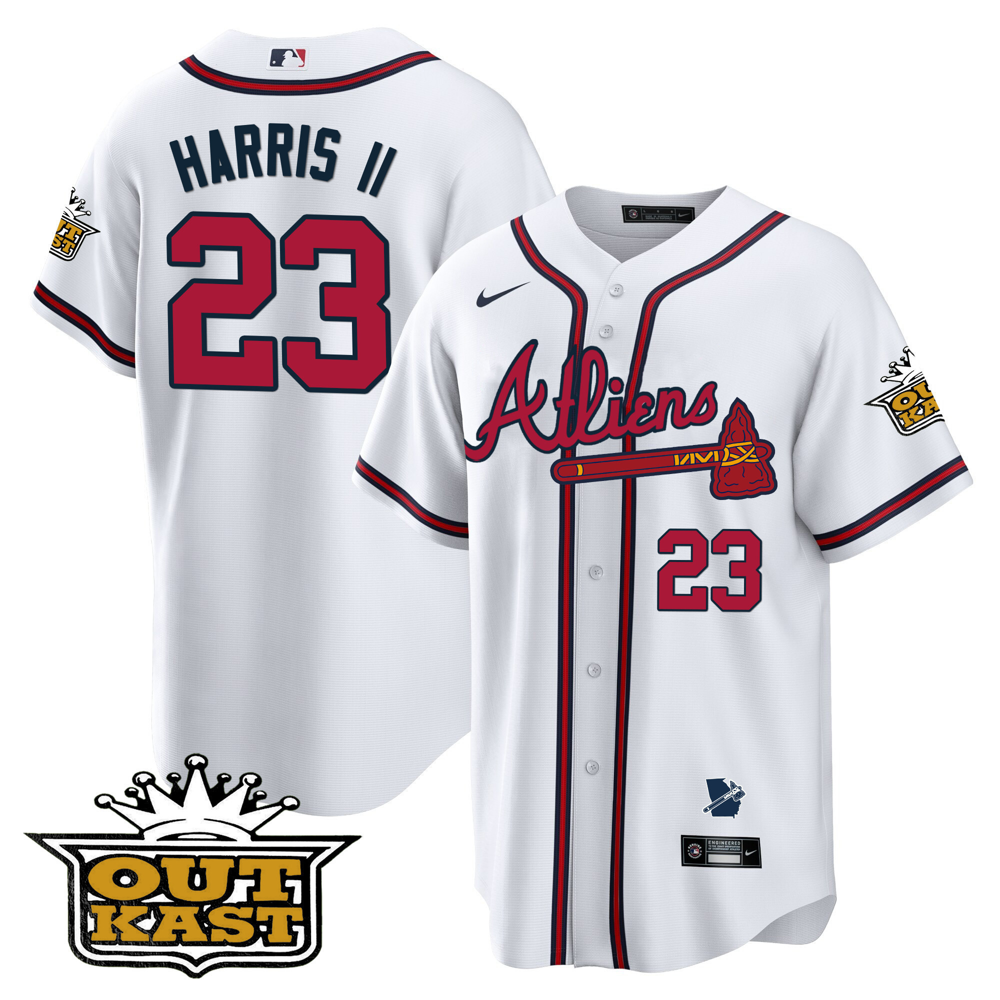 Michael Harris II Men's Atlanta Braves Atliens Cool Base V2 White Jersey - All Stitched