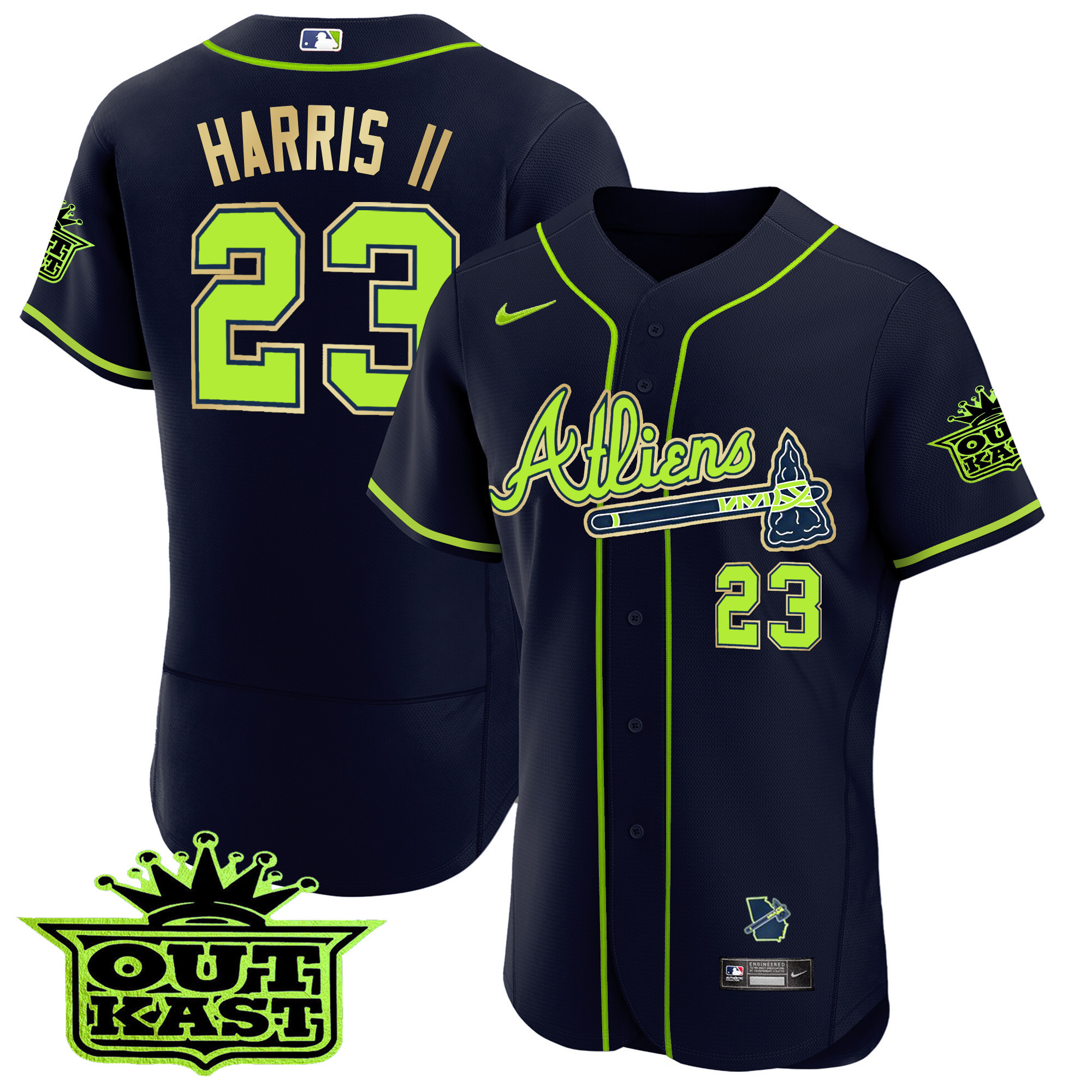 Michael Harris II Men's Atlanta Braves Atliens Flex Base Gold Trim Jersey - All Stitched