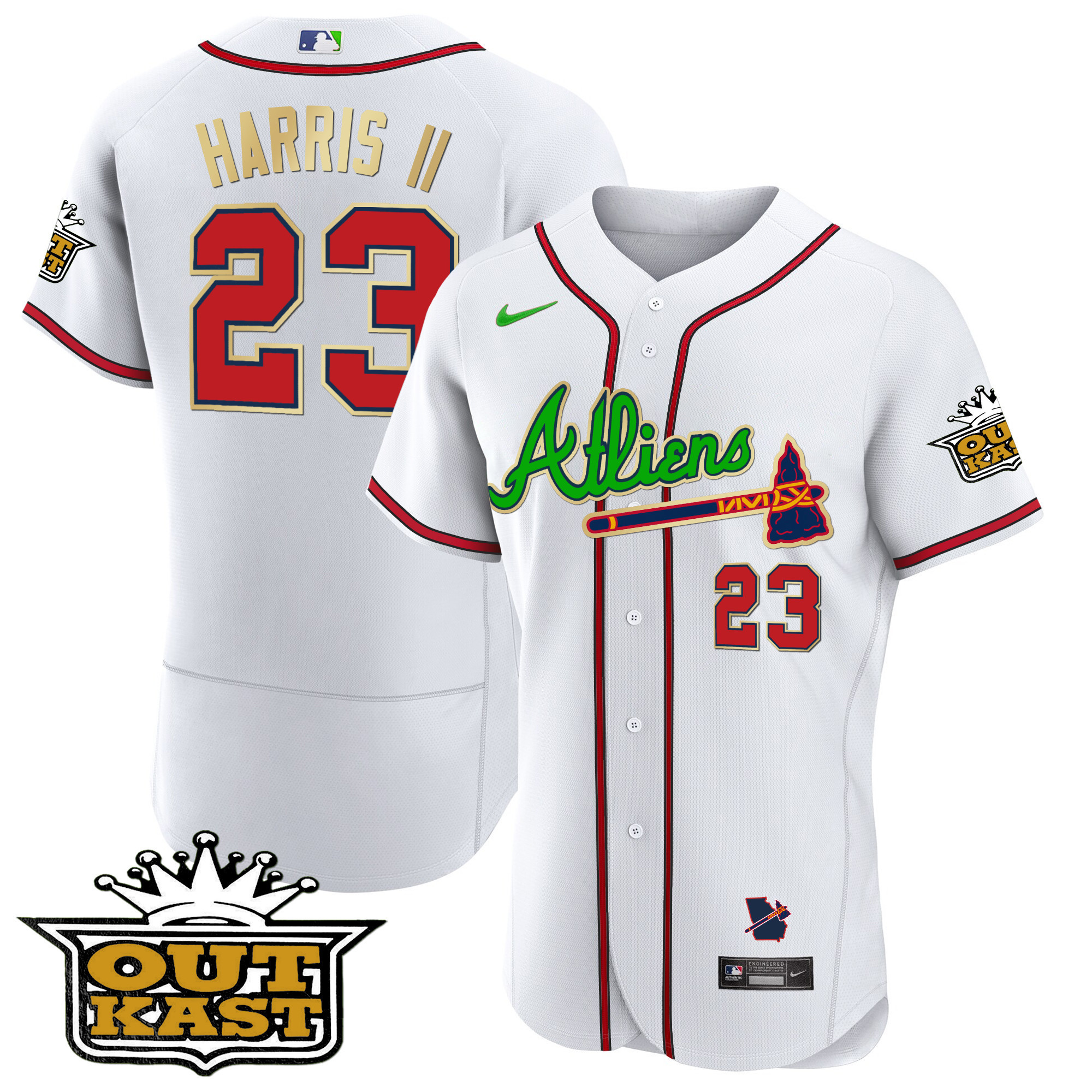 Michael Harris II Men's Atlanta Braves Atliens Flex Base Gold Trim White Jersey - All Stitched