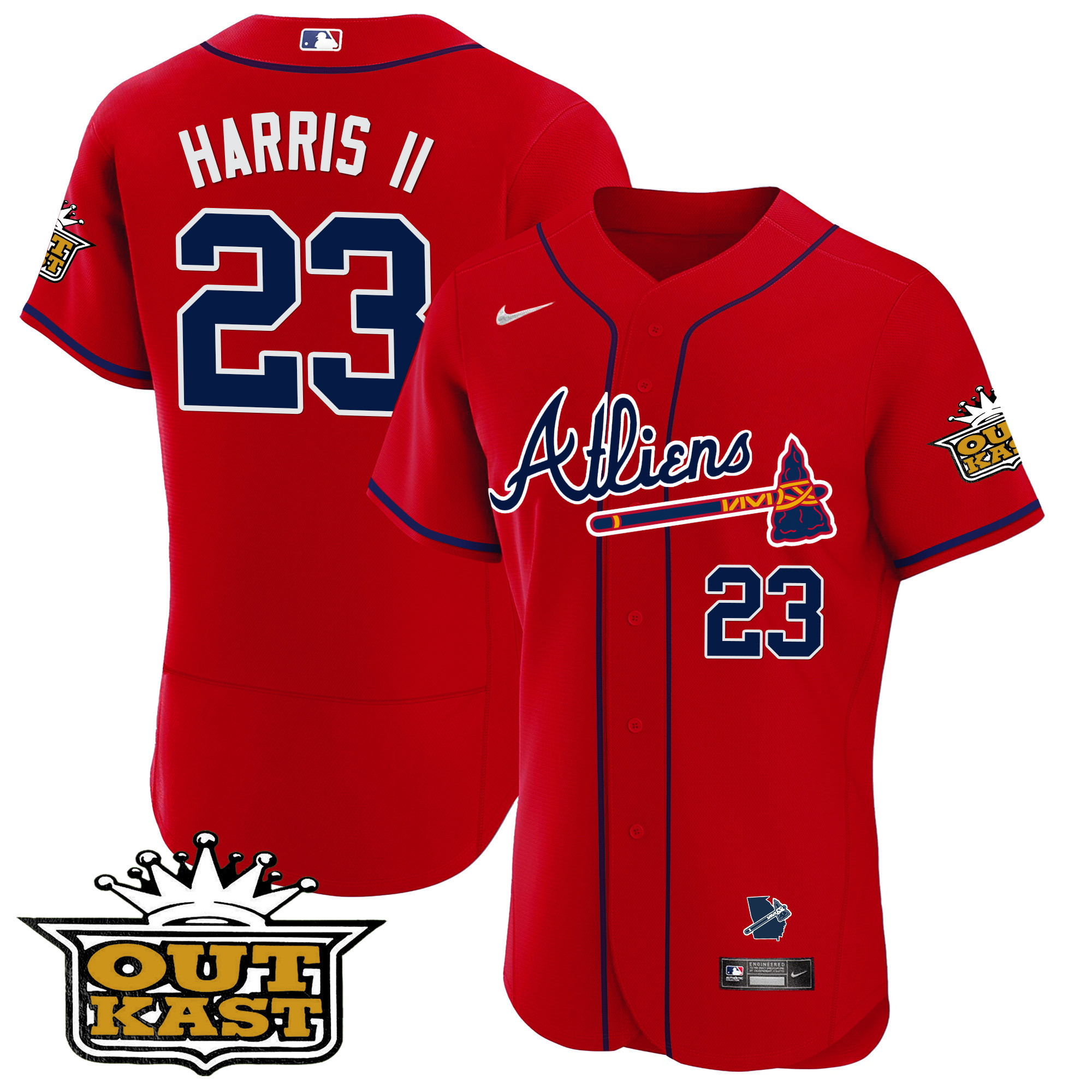 Michael Harris II Men's Atlanta Braves Atliens Flex Base V2 Red Jersey - All Stitched