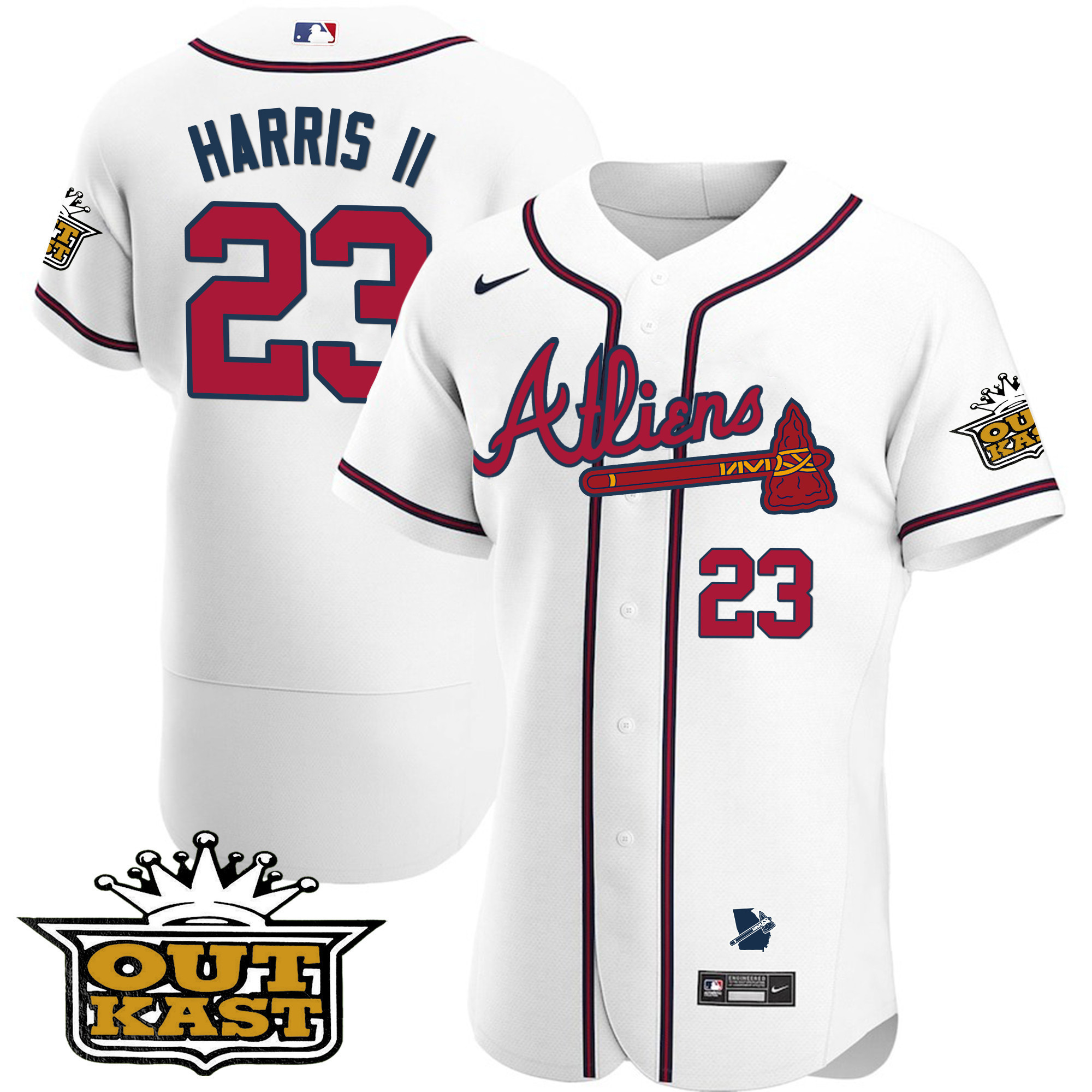 Michael Harris II Men's Atlanta Braves Atliens Flex Base V2 White Jersey - All Stitched