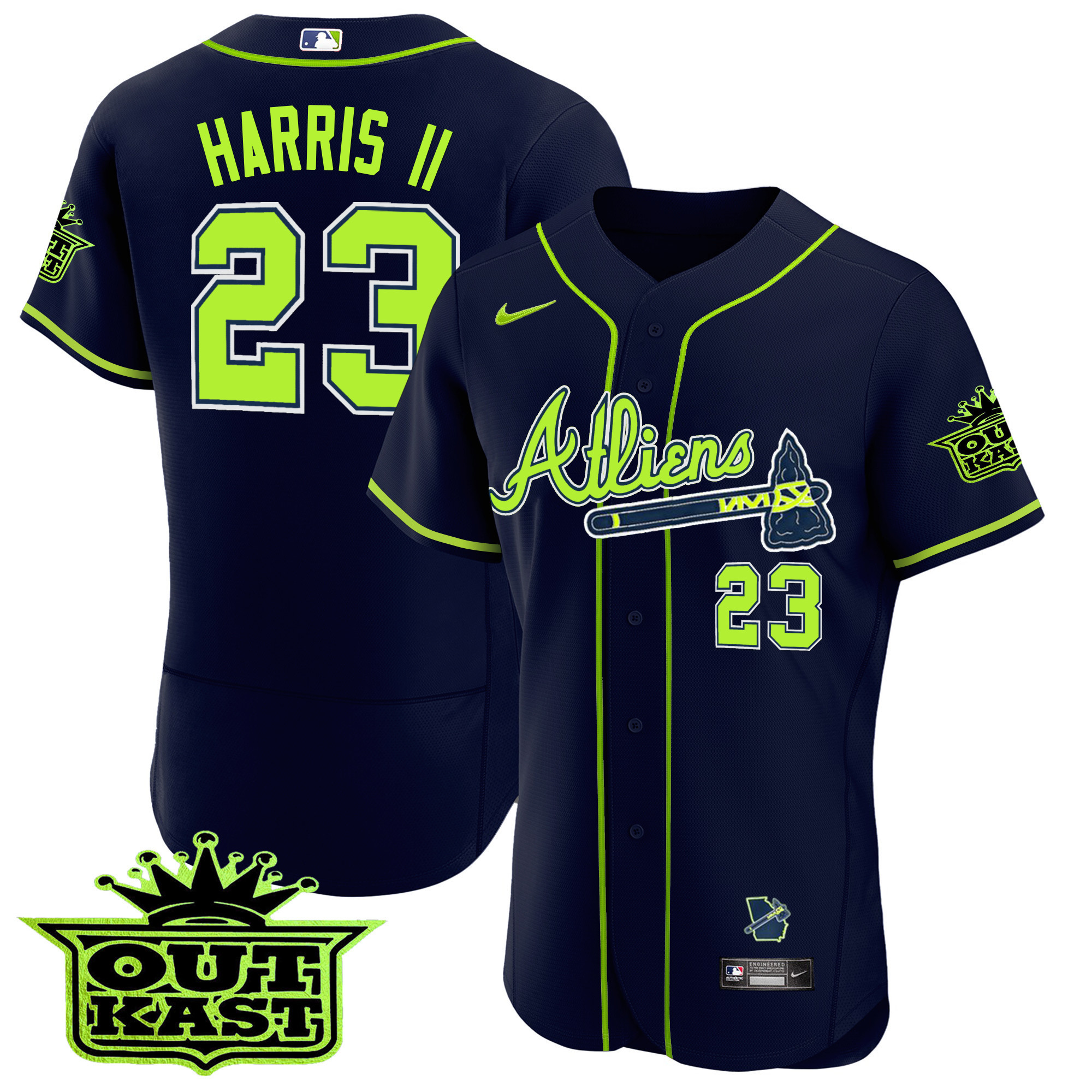 Michael Harris II Men's Atlanta Braves Atliens Flex Base V3 Atliens Green Jersey - All Stitched