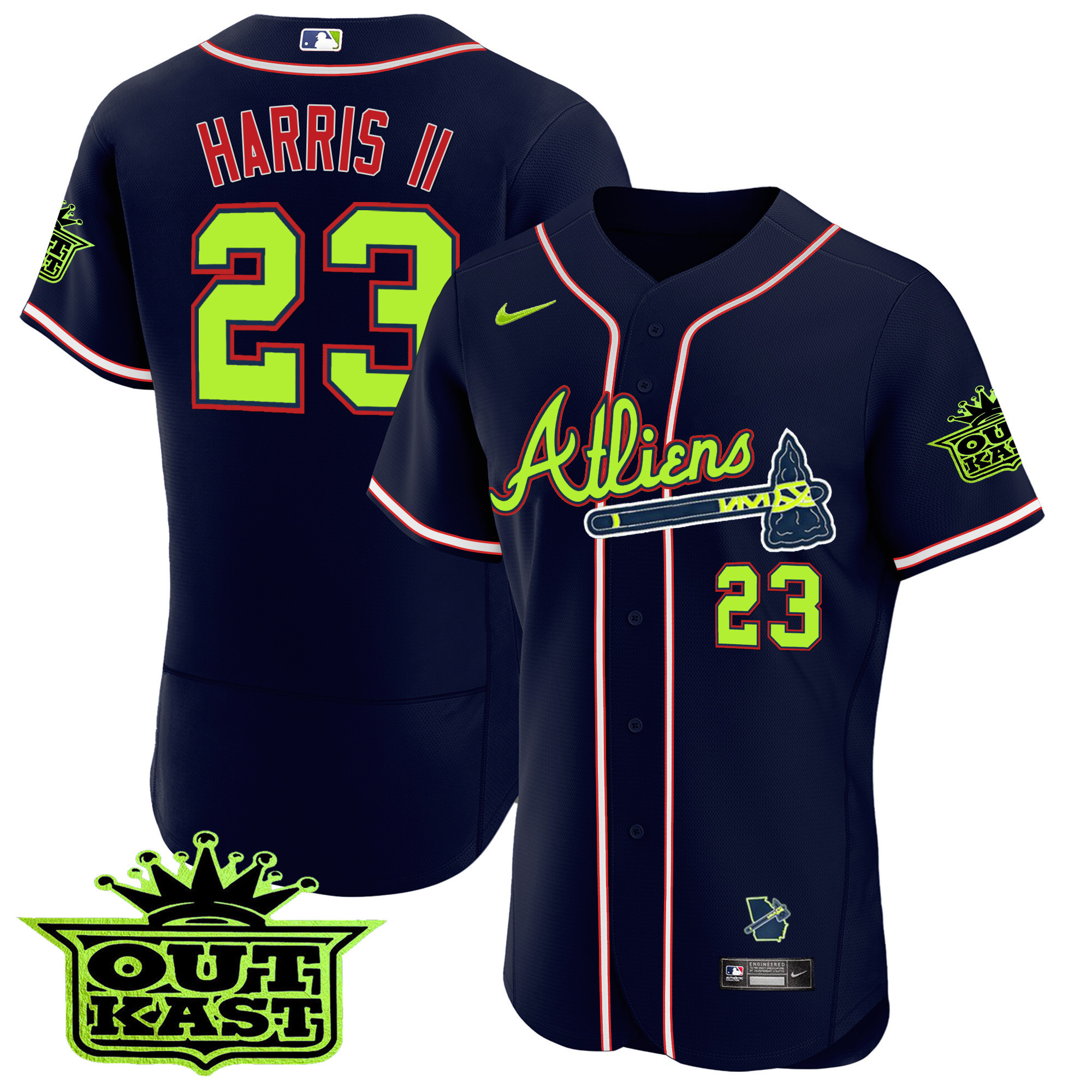 Michael Harris II Men's Atlanta Braves Atliens Flex Base V3 Atliens Red Jersey - All Stitched