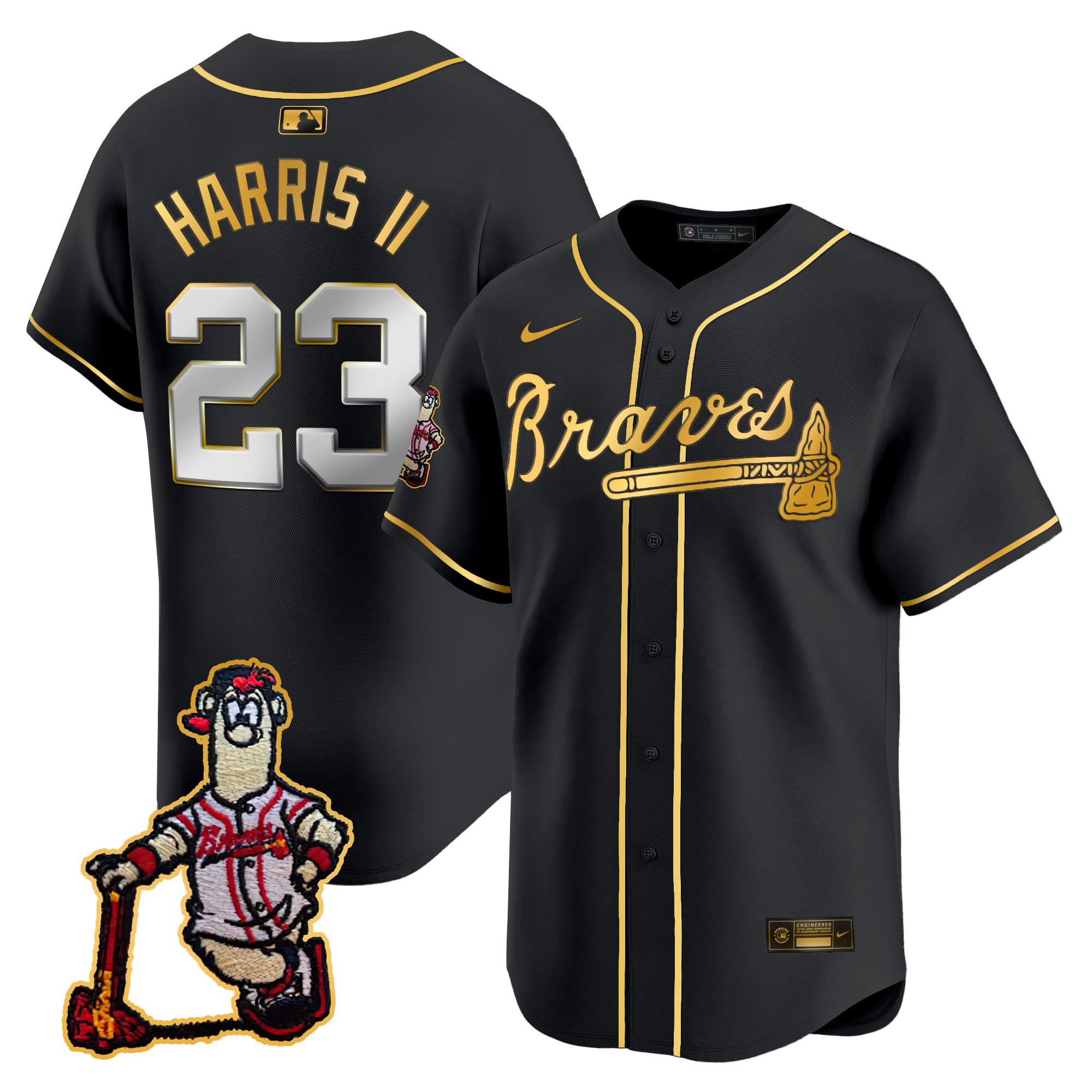 Michael Harris II Men's Atlanta Braves Blooper Patch Vapor Premier Limited Black Gold Jersey - All Stitched