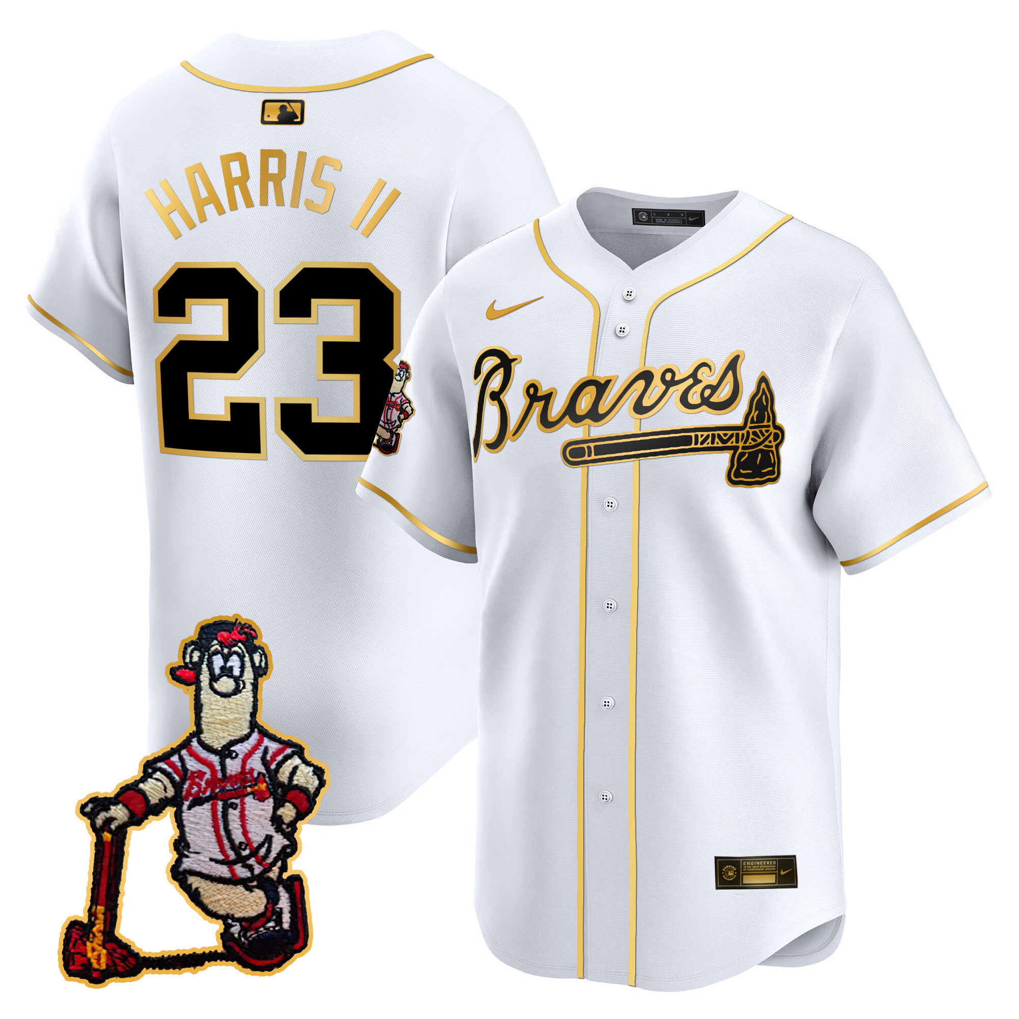 Michael Harris II Men's Atlanta Braves Blooper Patch Vapor Premier Limited White Gold Jersey - All Stitched