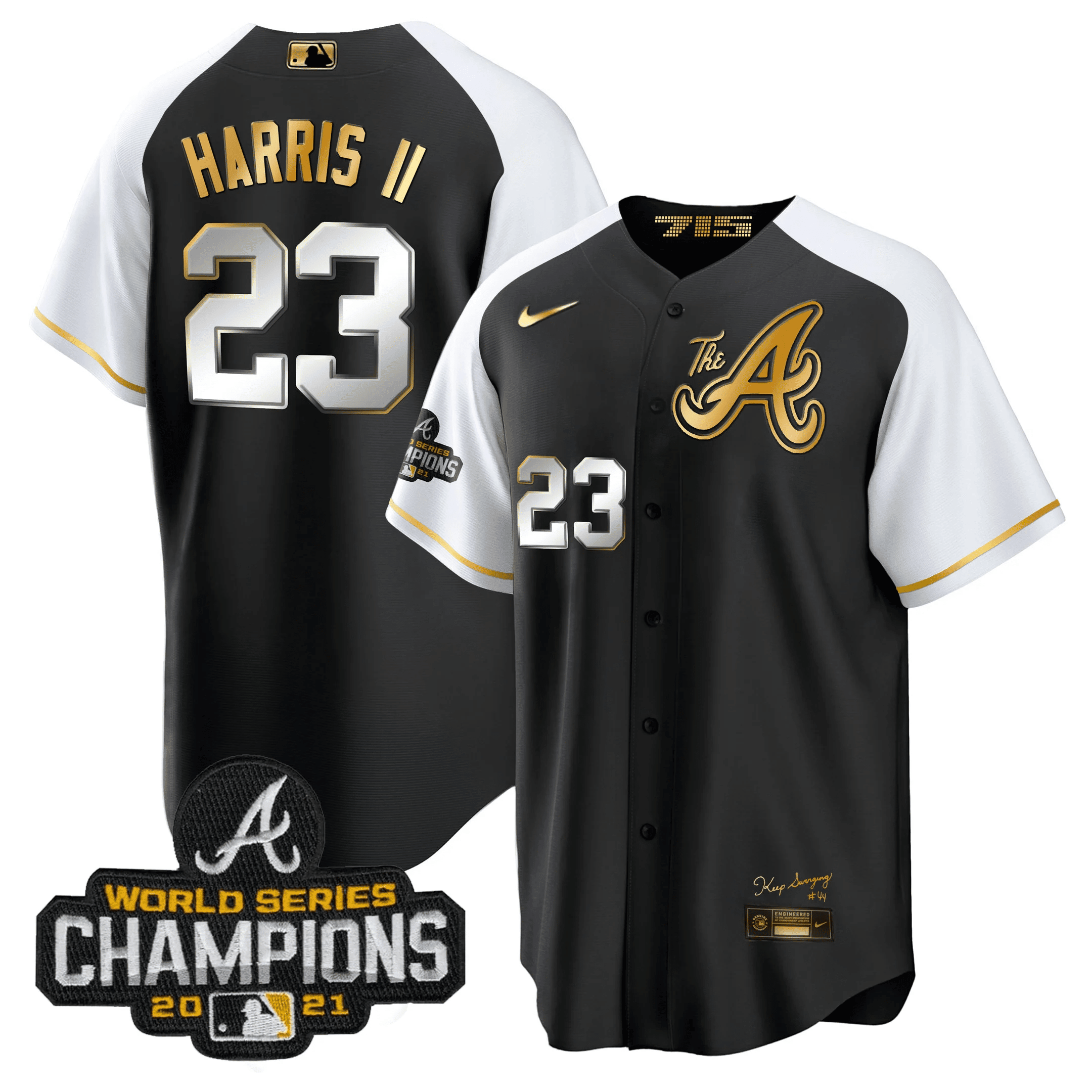 Michael Harris II Men's Atlanta Braves Champions Alternate Gold Cool Base Black Jersey - All Stitched