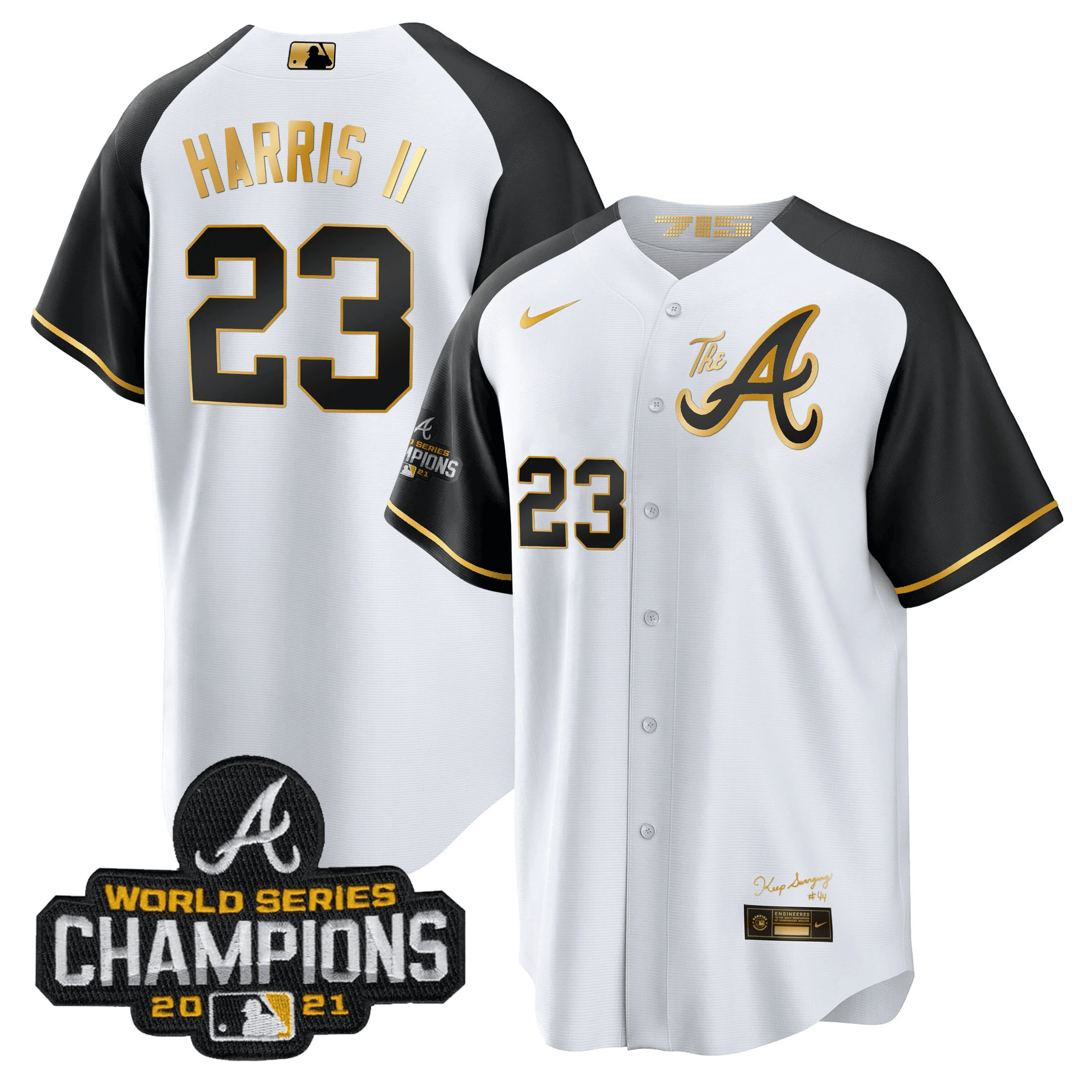 Michael Harris II Men's Atlanta Braves Champions Alternate Gold Cool Base Black Sleeves Jersey - All Stitched