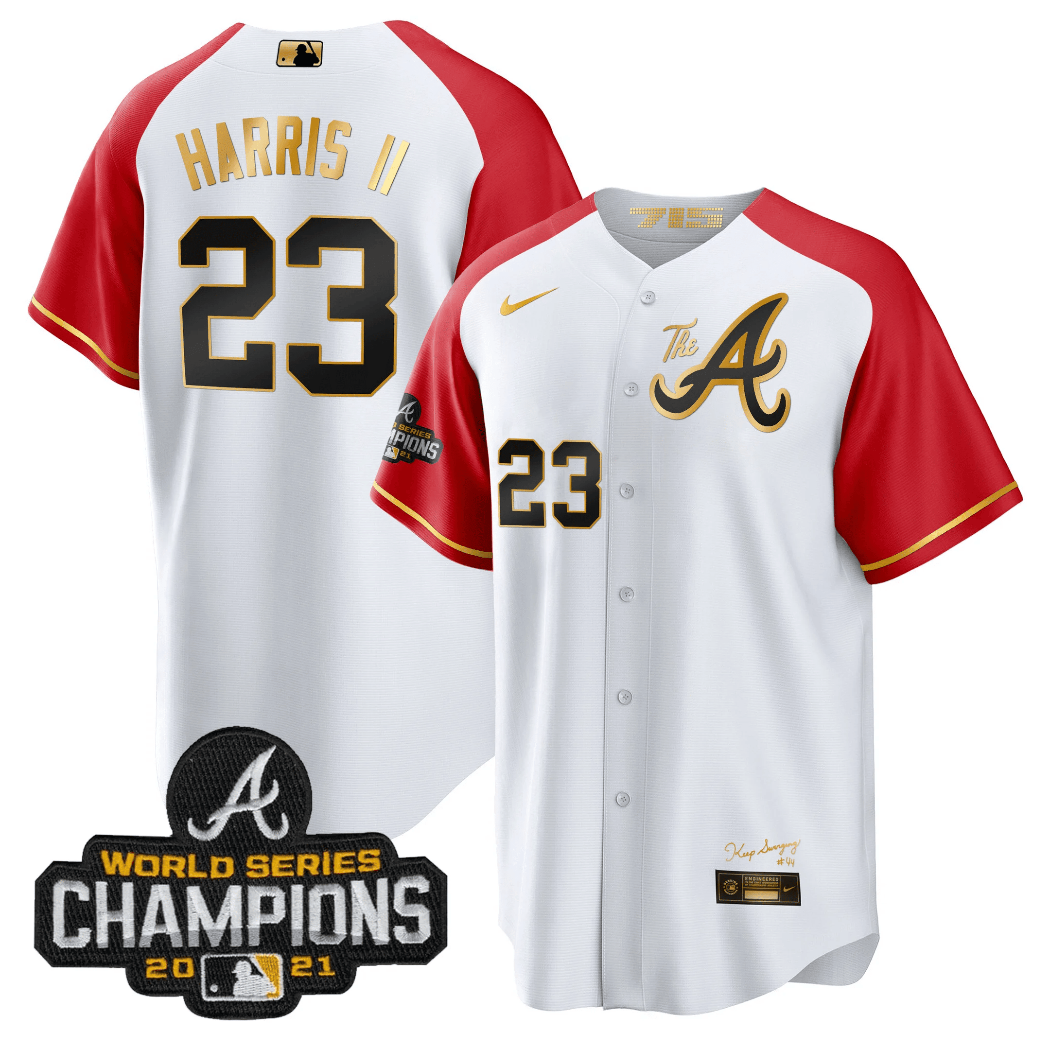 Michael Harris II Men's Atlanta Braves Champions Alternate Gold Cool Base White Jersey - All Stitched