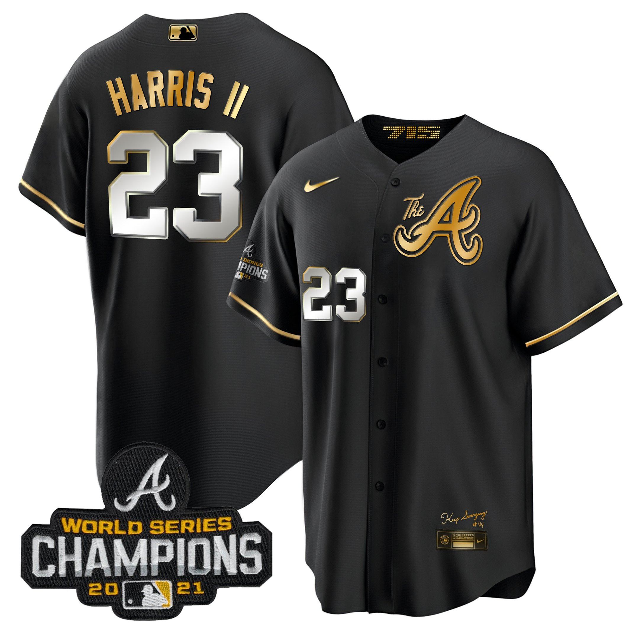 Michael Harris II Men's Atlanta Braves Champions City Connect Gold Cool Base Black Gold Jersey - All Stitched