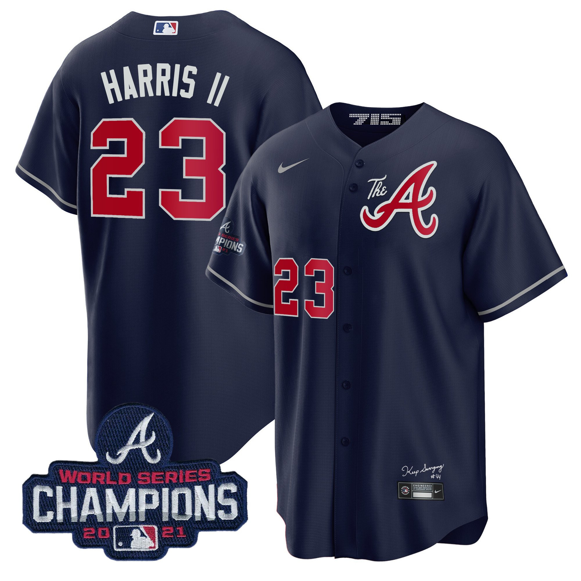 Michael Harris II Men's Atlanta Braves Champions City Connect Gold Cool Base Navy Jersey - All Stitched