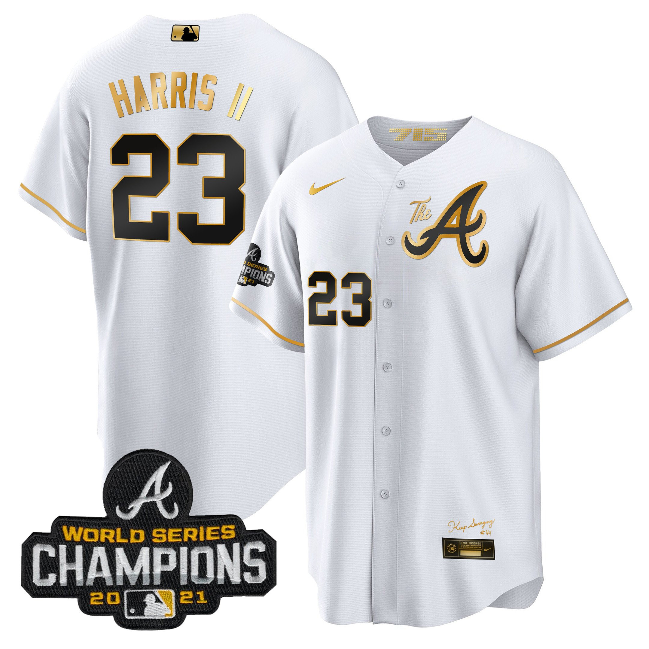 Michael Harris II Men's Atlanta Braves Champions City Connect Gold Cool Base White Gold Jersey - All Stitched