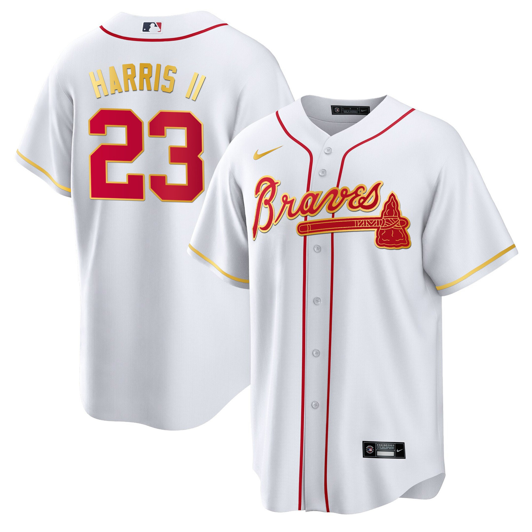 Michael Harris II Men's Atlanta Braves Gold Trim Cool White Jersey - All Stitched