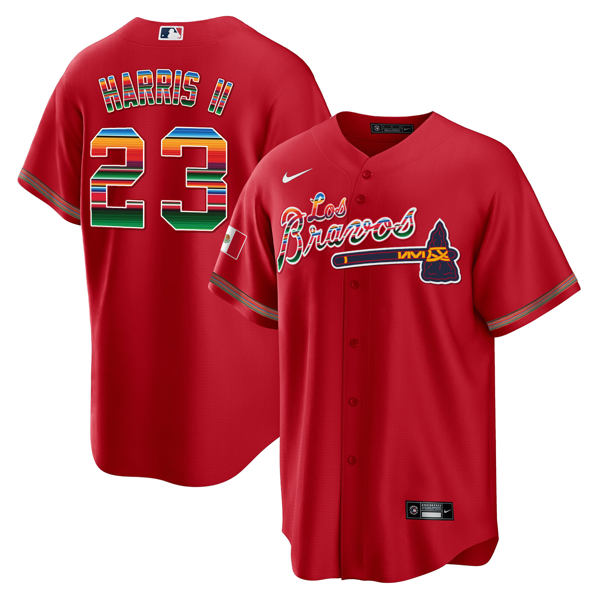 Michael Harris II Men's Atlanta Braves Los Bravos Mexico Red Jersey - All Stitched