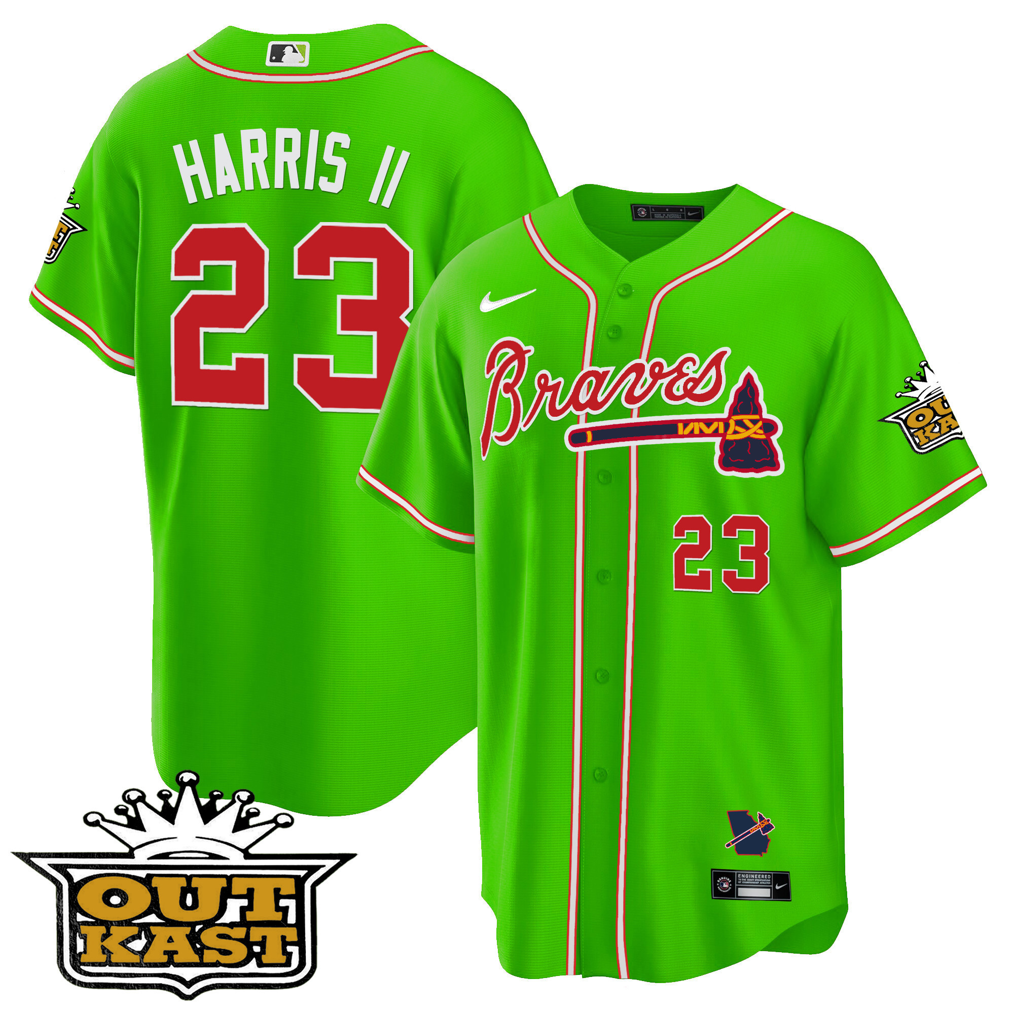 Michael Harris II Men's Atlanta Braves Outkast Cool Base V2 Bright Green Jersey - All Stitched
