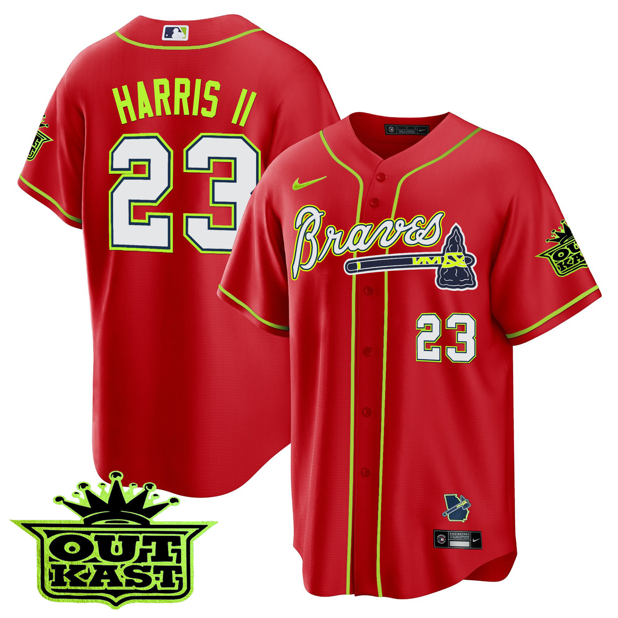 Michael Harris II Men's Atlanta Braves Outkast Cool Base V2 Red Jersey - All Stitched