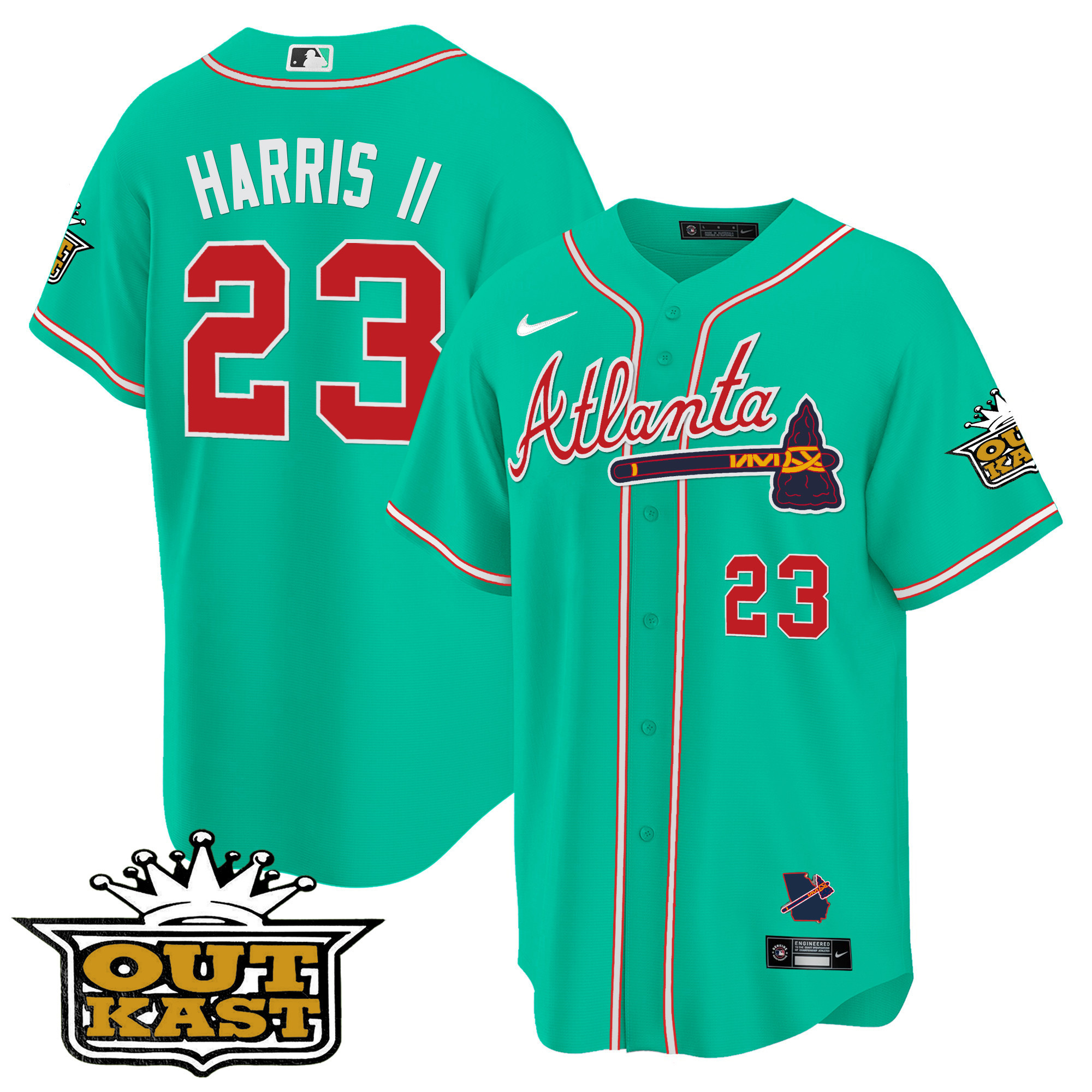 Michael Harris II Men's Atlanta Braves Outkast Cool Base V3 - Galaxy Version Cyan Jersey - All Stitched