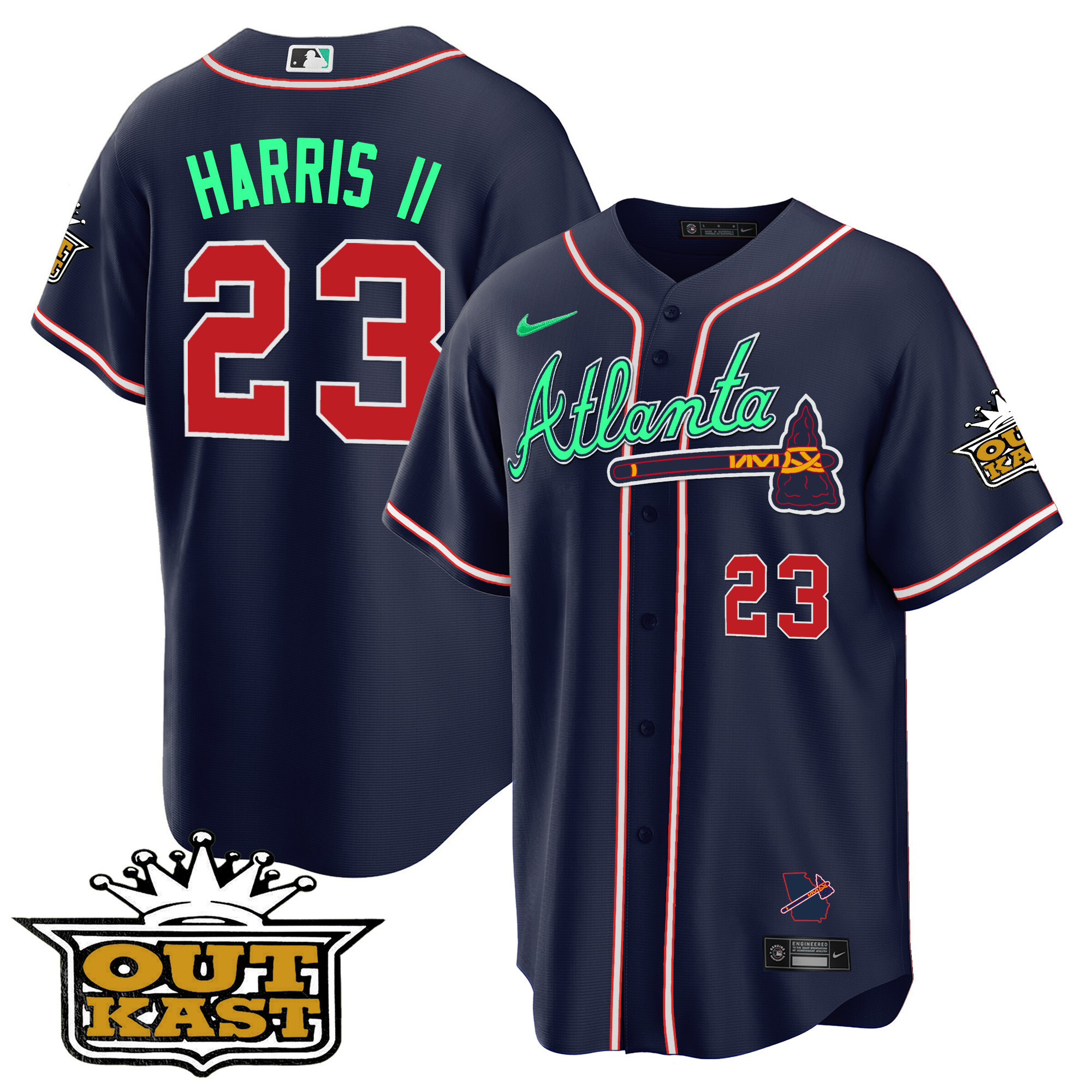Michael Harris II Men's Atlanta Braves Outkast Cool Base V3 - Galaxy Version Navy Jersey - All Stitched