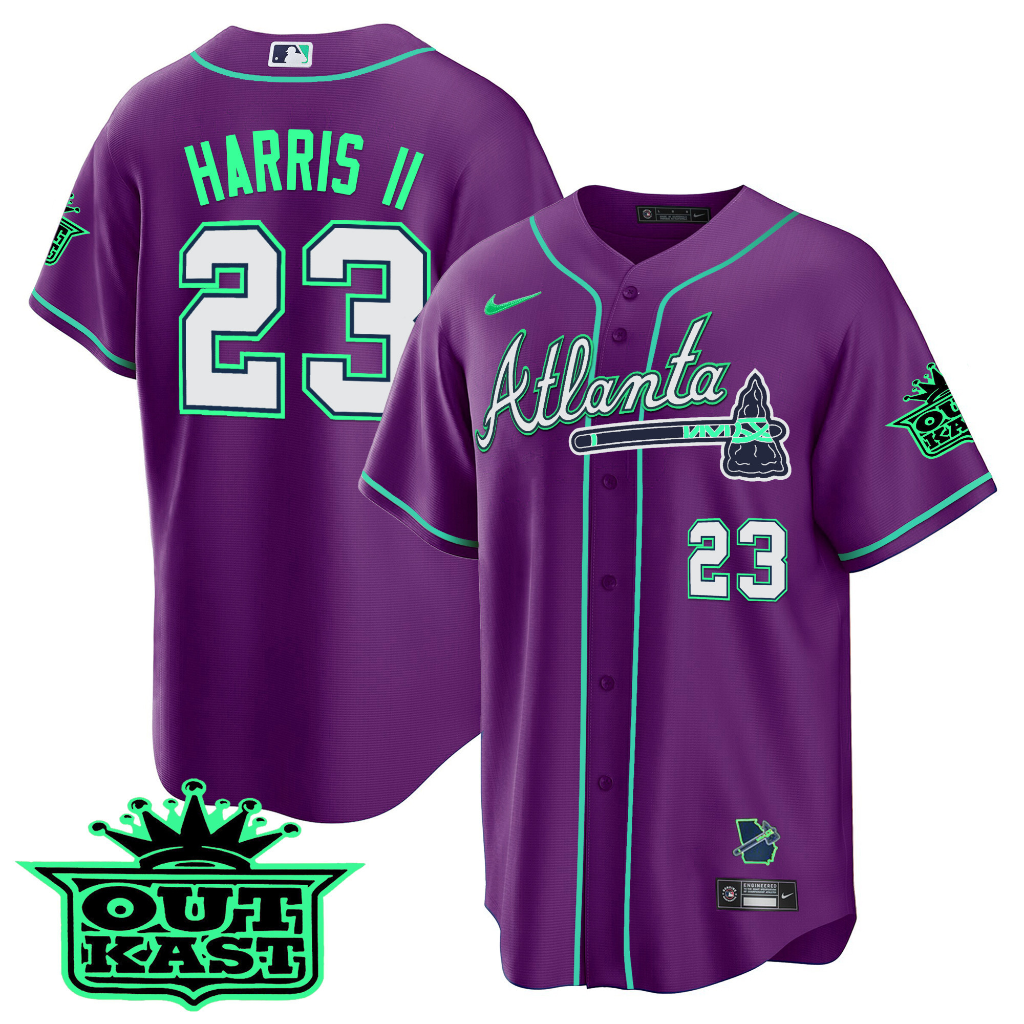 Michael Harris II Men's Atlanta Braves Outkast Cool Base V3 - Galaxy Version Purple Jersey - All Stitched
