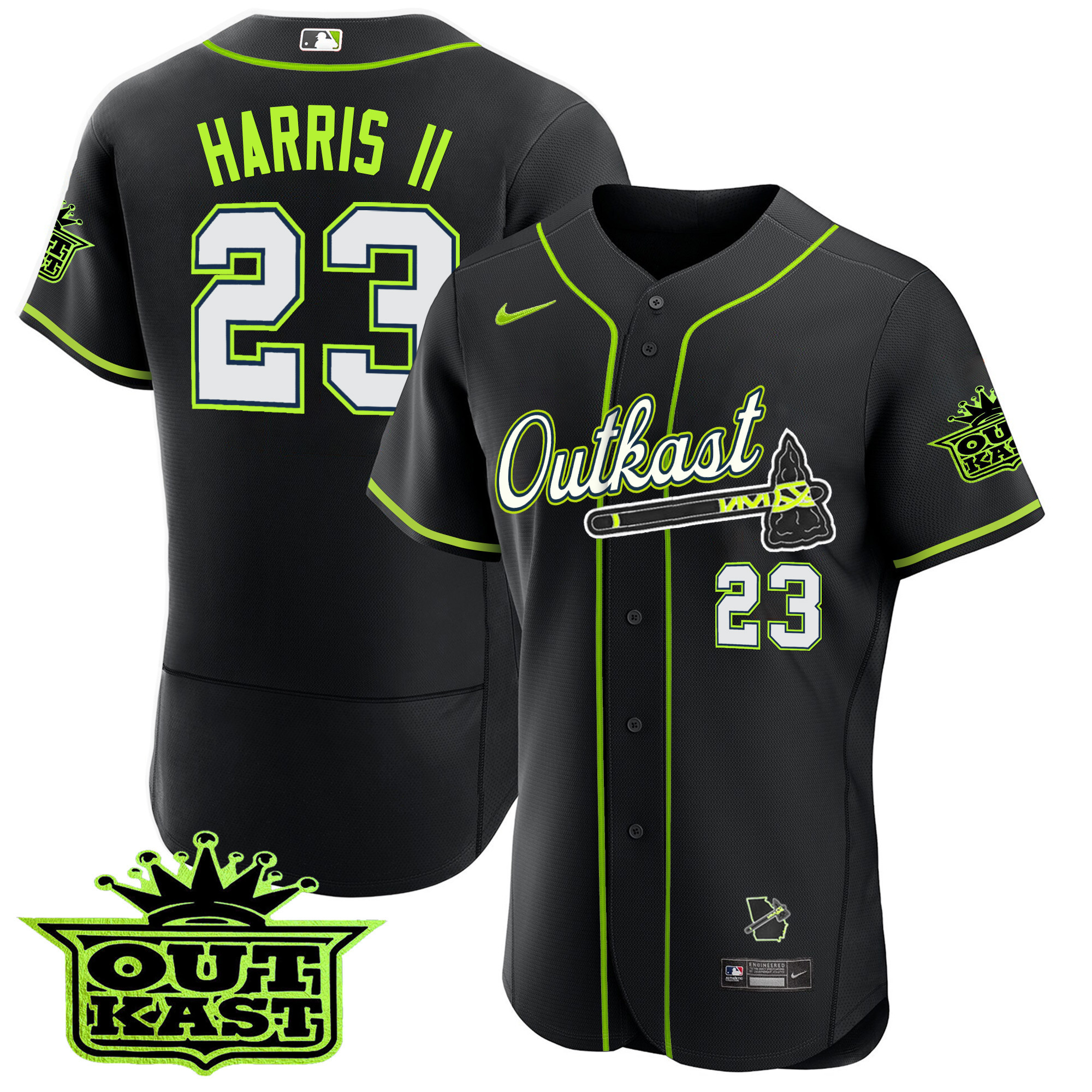 Michael Harris II Men's Atlanta Braves Outkast Flex Base Black Jersey - All Stitched