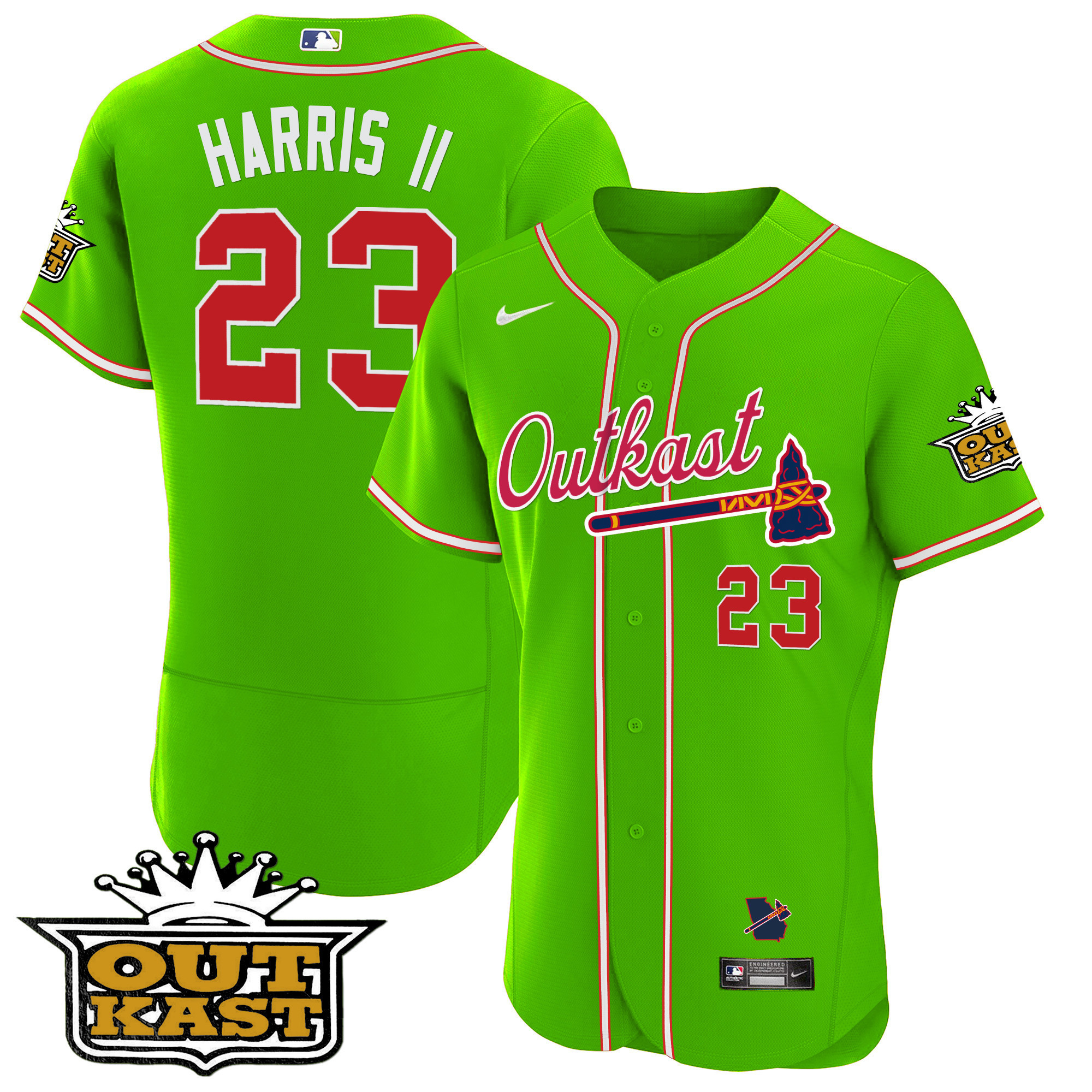 Michael Harris II Men's Atlanta Braves Outkast Flex Base Bright Green Jersey - All Stitched