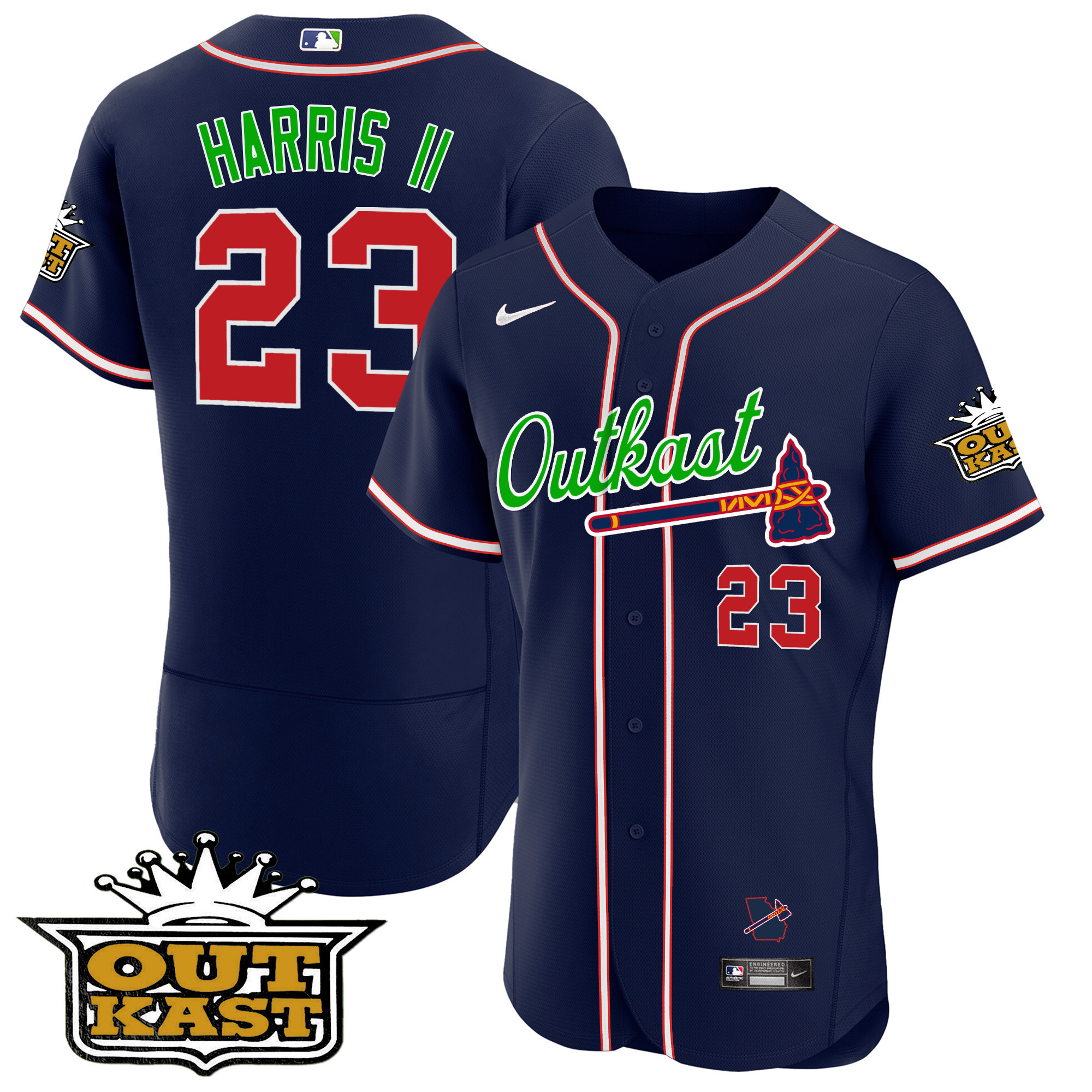 Michael Harris II Men's Atlanta Braves Outkast Flex Base Navy Jersey - All Stitched
