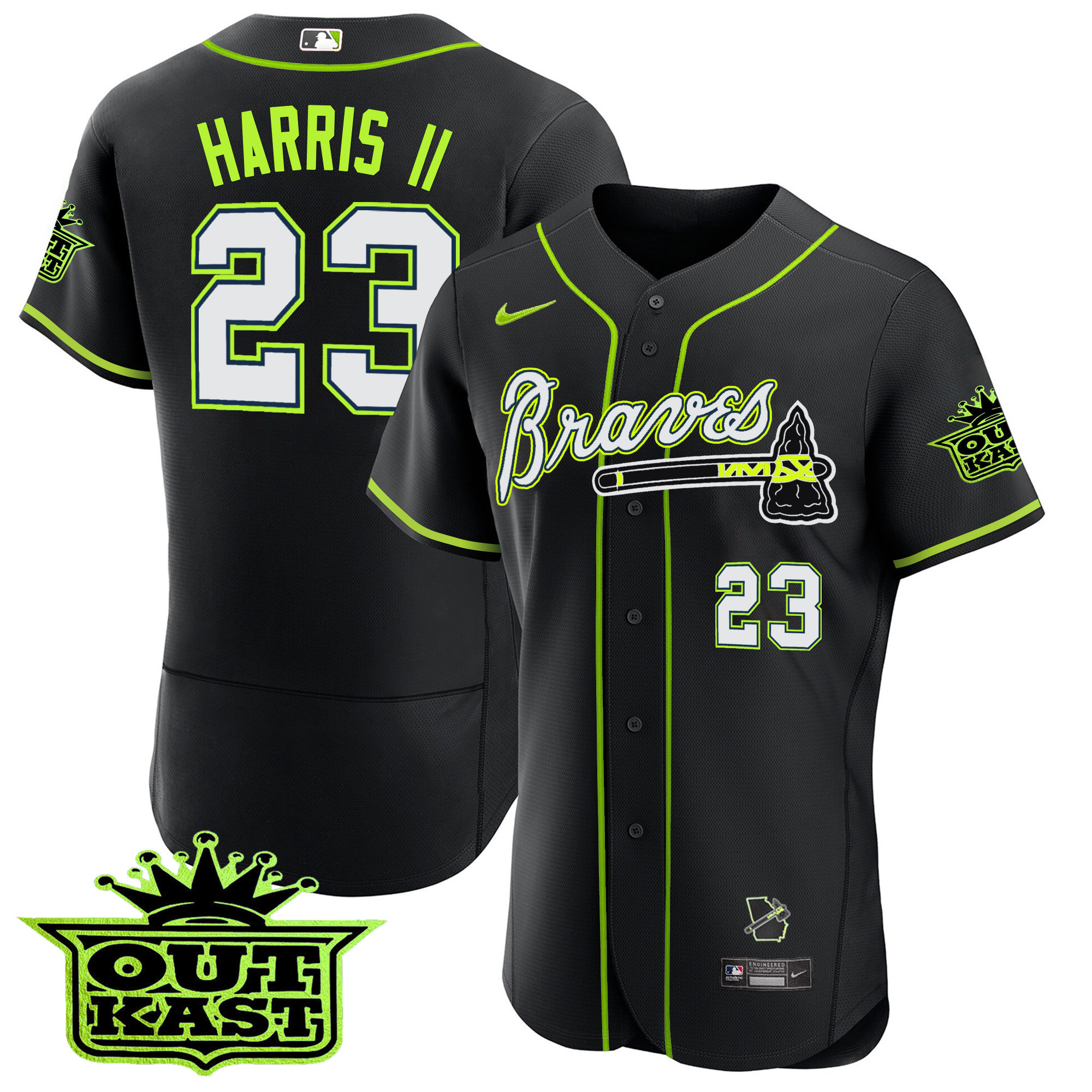 Michael Harris II Men's Atlanta Braves Outkast Flex Base V2 Black Jersey - All Stitched