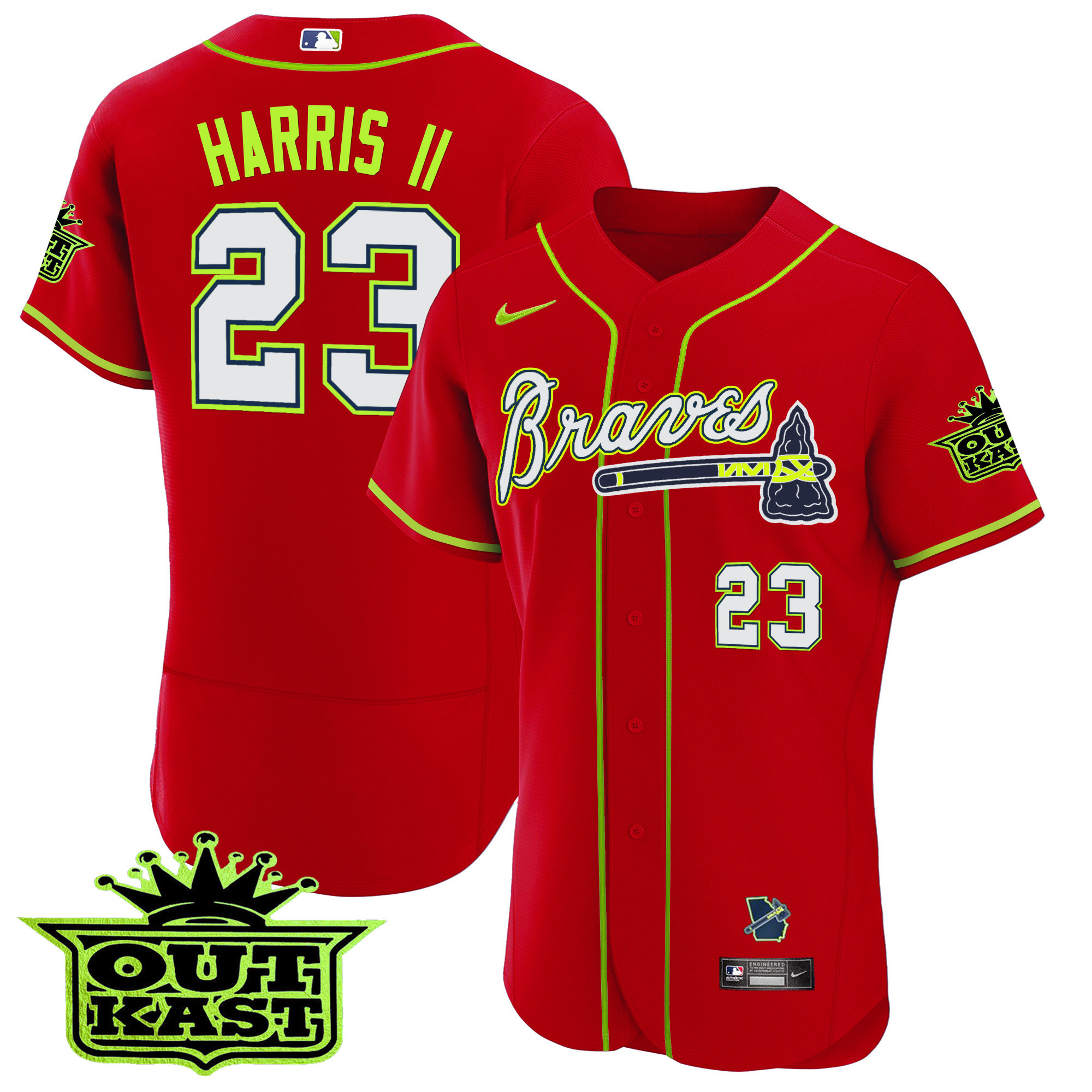 Michael Harris II Men's Atlanta Braves Outkast Flex Base V2 Red Jersey - All Stitched