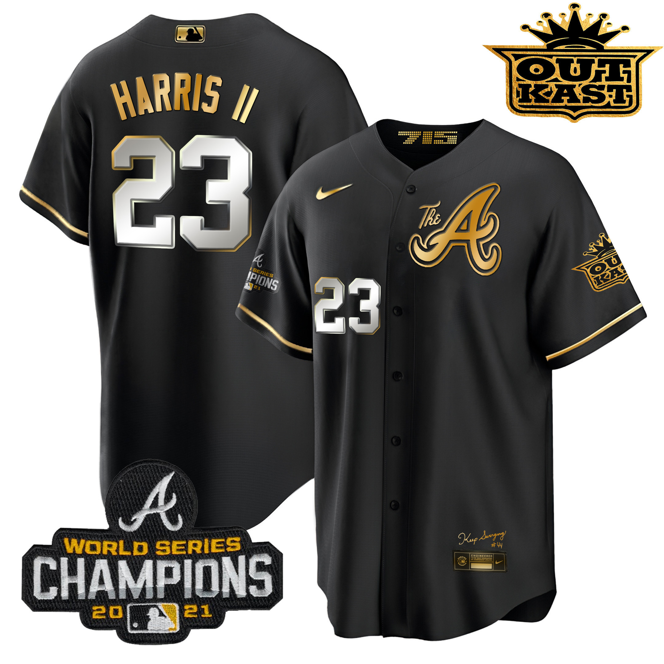 Michael Harris II Men's Atlanta Braves Outkast Gold The A Cool Base Black Gold Jersey - All Stitched