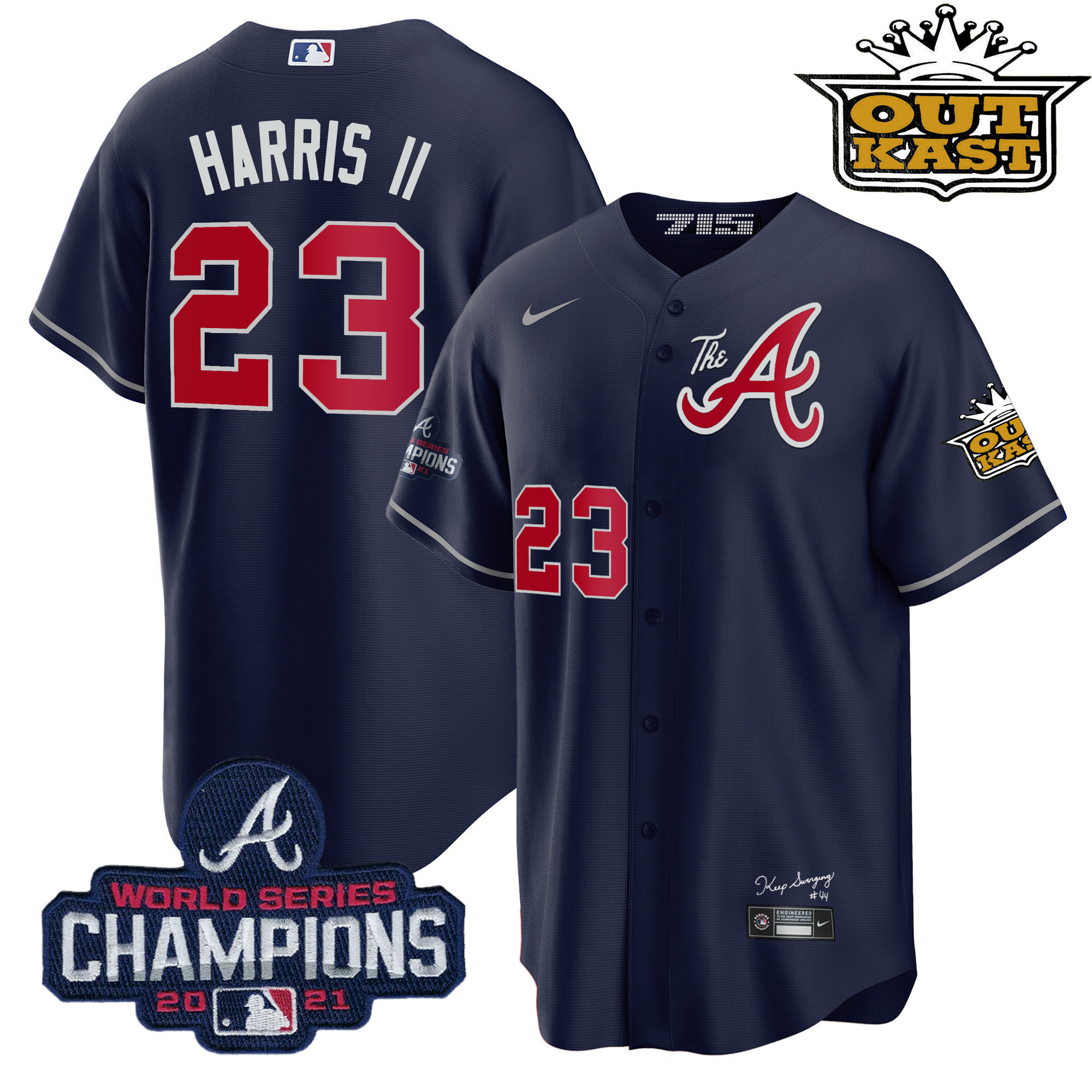 Michael Harris II Men's Atlanta Braves Outkast Gold The A Cool Base Navy Jersey - All Stitched