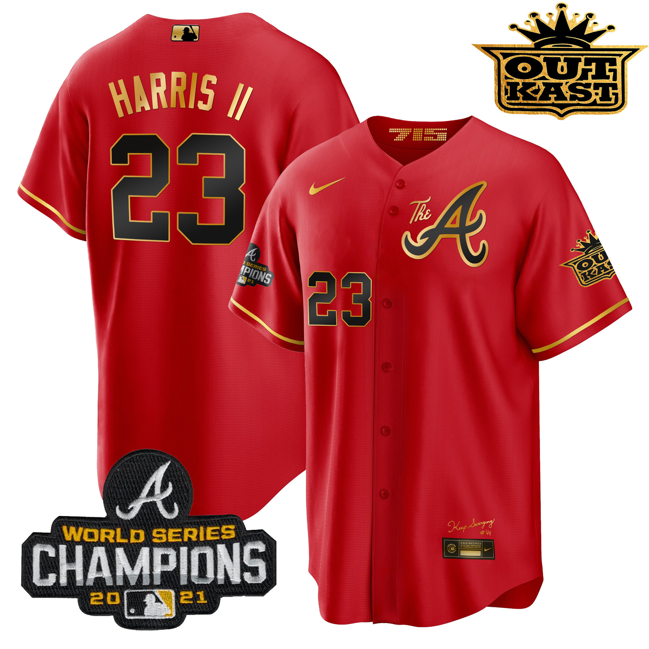 Michael Harris II Men's Atlanta Braves Outkast Gold The A Cool Base Red Gold Jersey - All Stitched
