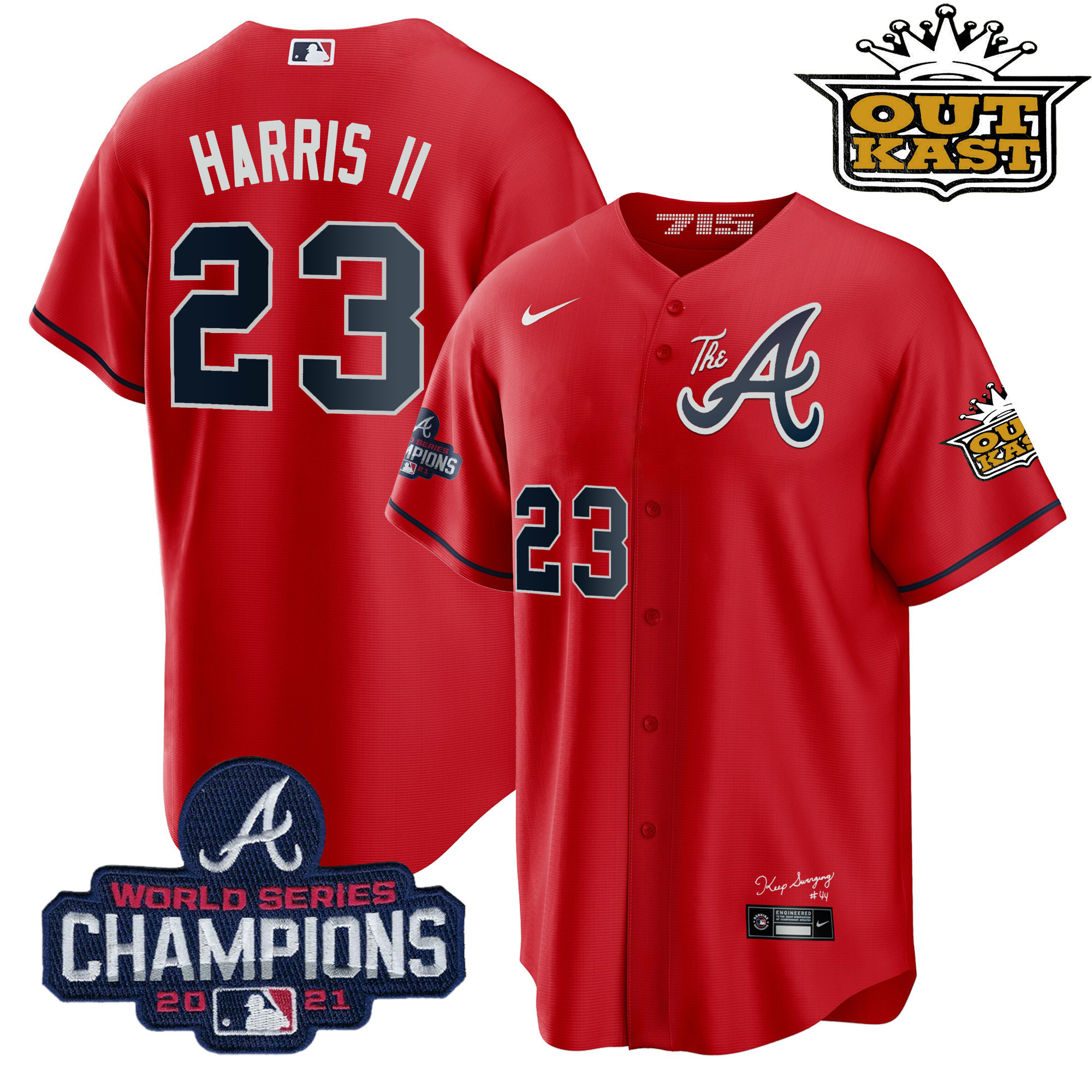 Michael Harris II Men's Atlanta Braves Outkast Gold The A Cool Base Red Jersey - All Stitched