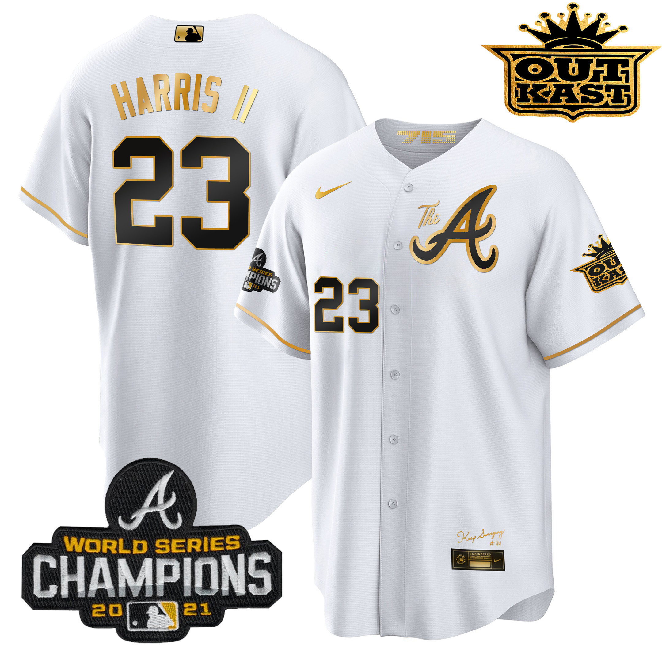 Michael Harris II Men's Atlanta Braves Outkast Gold The A Cool Base White Gold Jersey - All Stitched