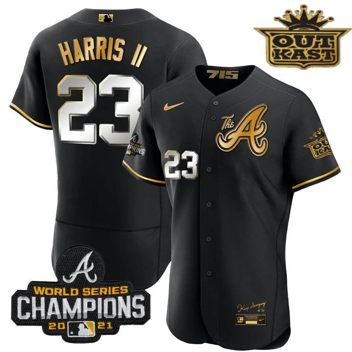 Michael Harris II Men's Atlanta Braves Outkast Gold The A Flex Base Black Gold Jersey - All Stitched