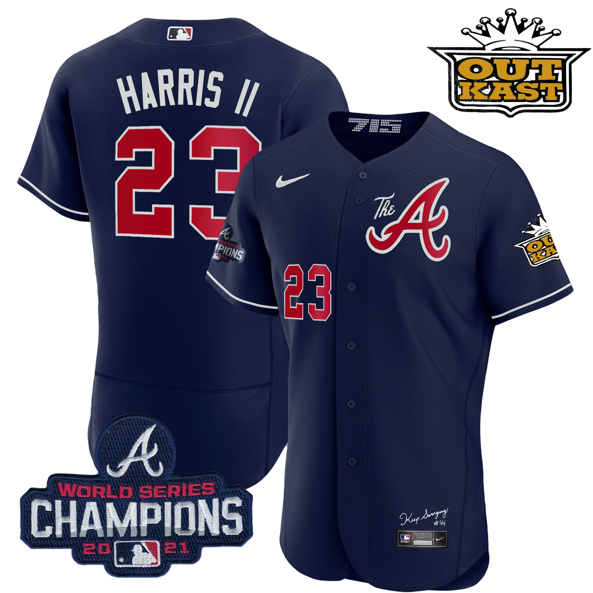Michael Harris II Men's Atlanta Braves Outkast Gold The A Flex Base Navy Jersey - All Stitched